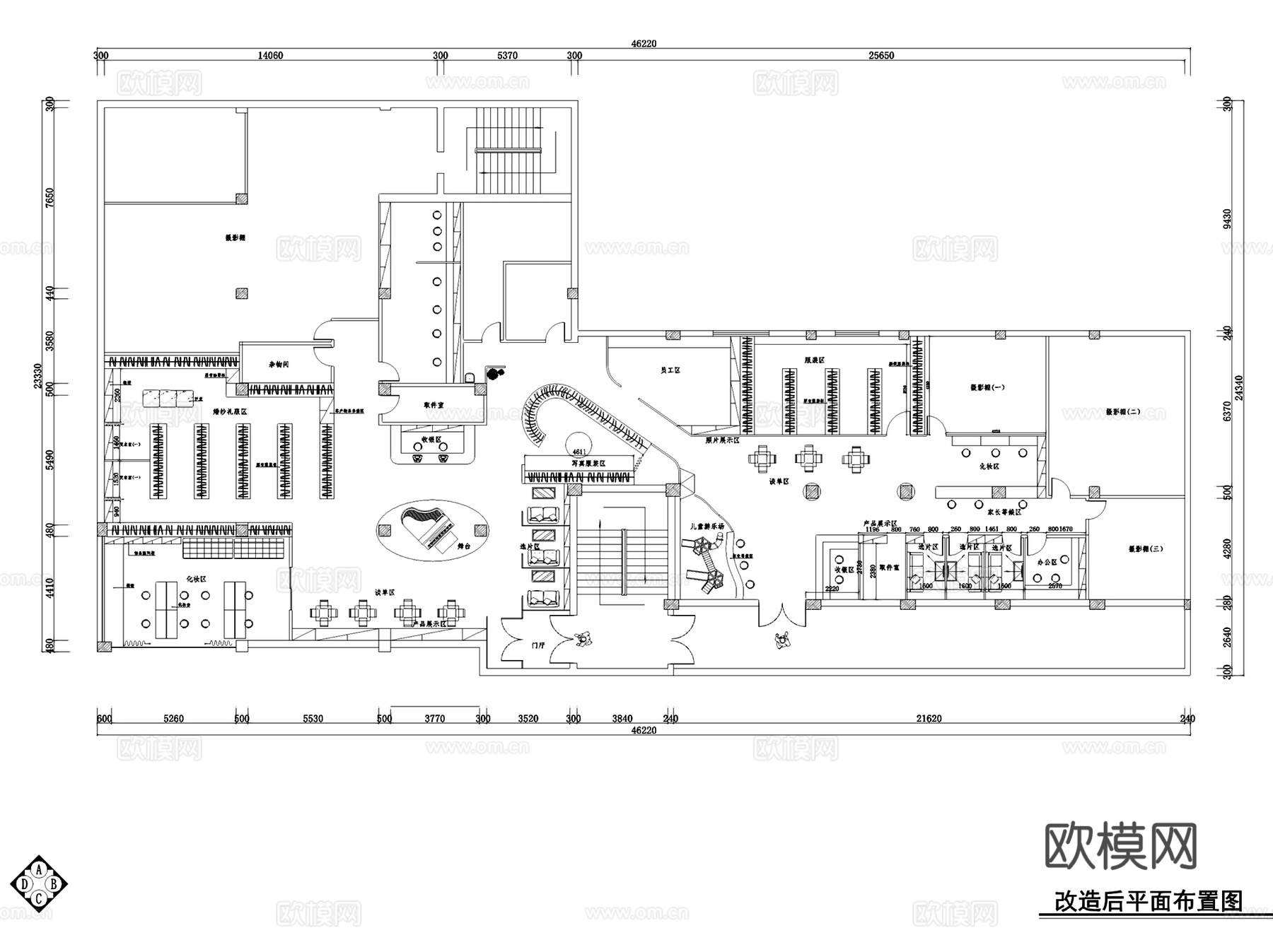 婚纱店摄影店影楼室内装饰工程CAD施工图集 18套cad施工图