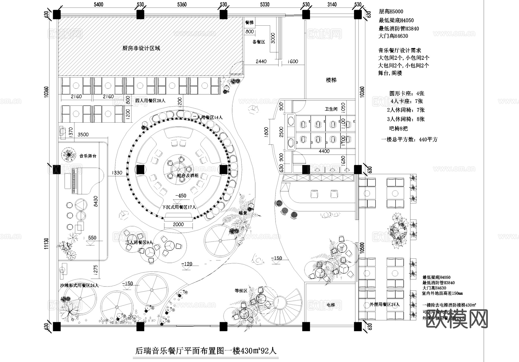 餐厅饭店厨房室内工装平面图CAD施工图cad施工图