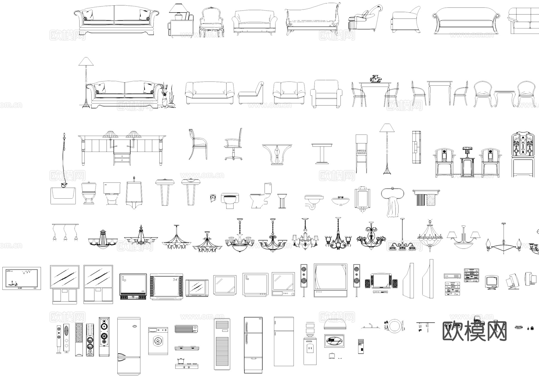 家具桌椅沙发柜子电器挂画植物综合CAD图块图库cad施工图