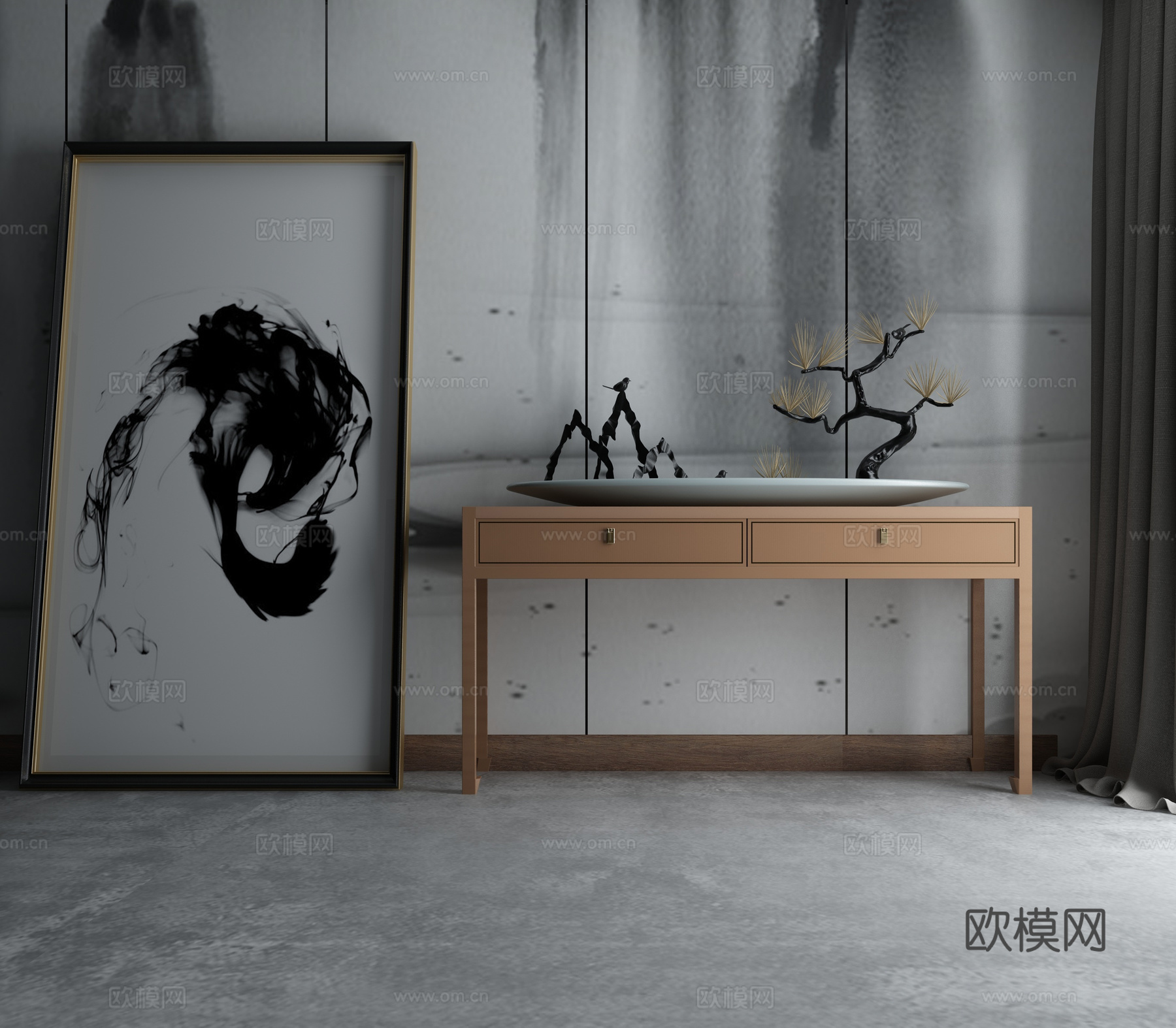 现代沙发茶几组合3d模型下载（渲染图1）