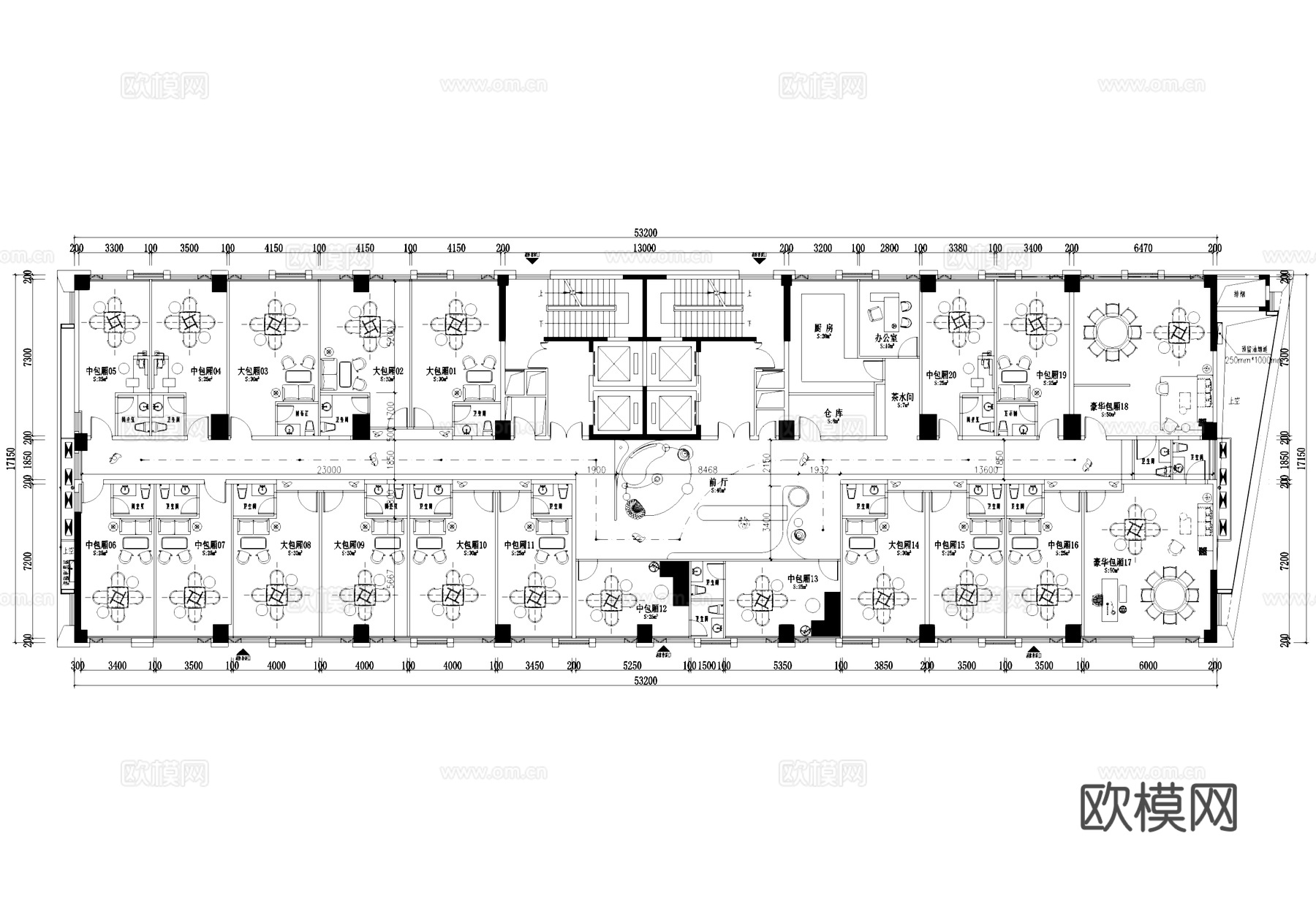 棋牌室麻将房包厢室内工装平面图CAD施工图cad施工图