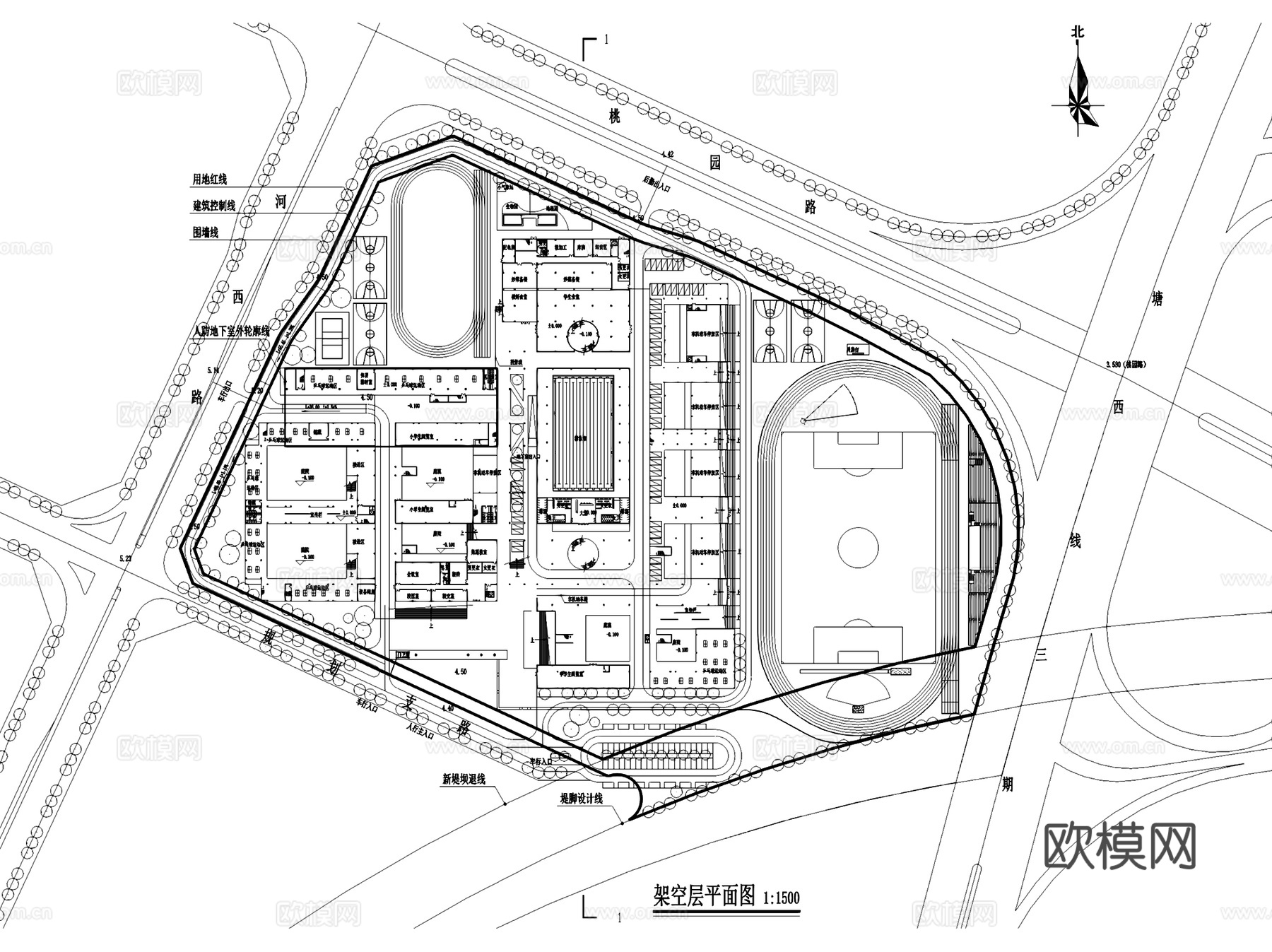 小学中学学校规划建筑平剖面CAD施工图cad施工图