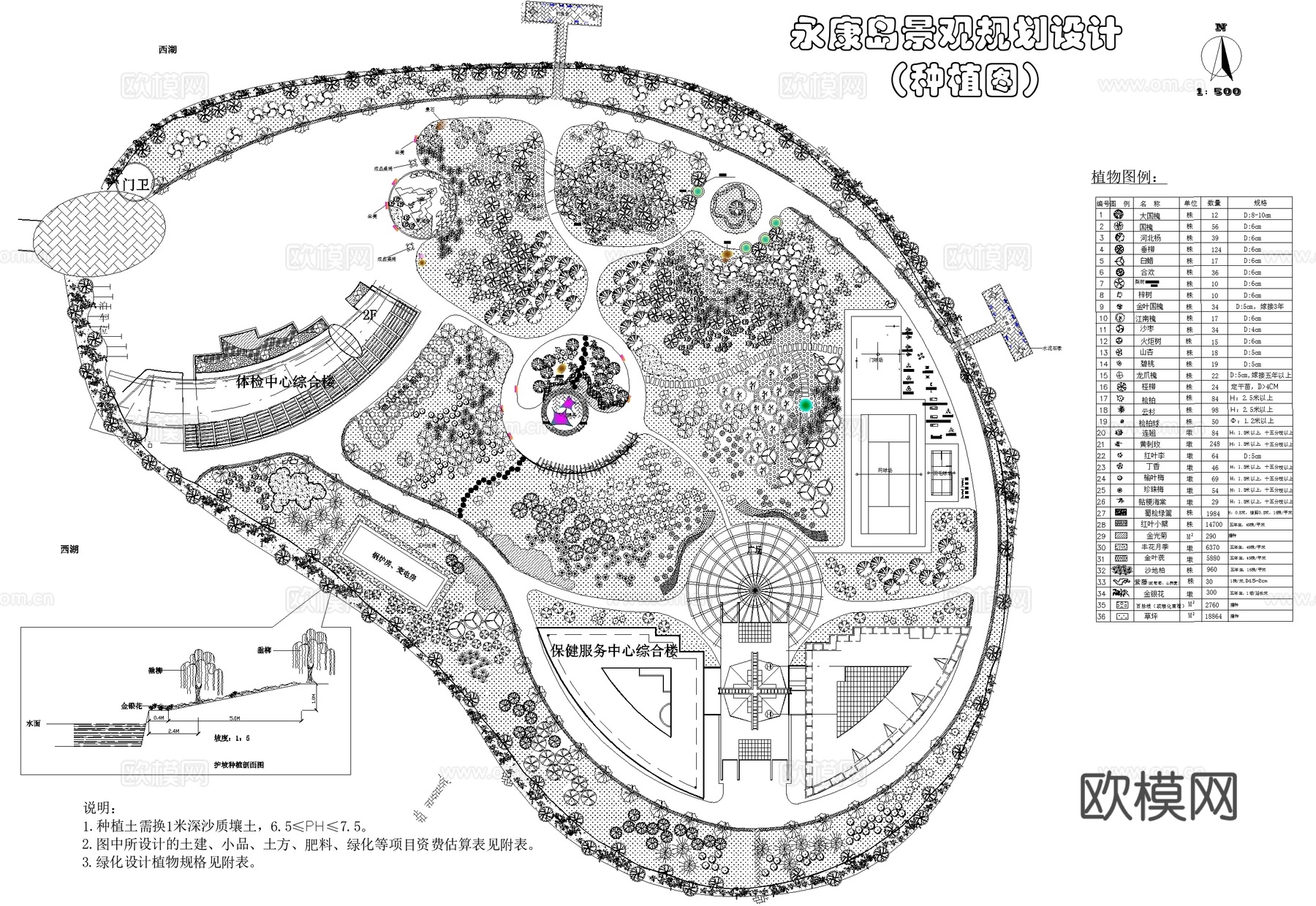 永康岛体检康复保健服务中心滨水公园广场景观规划平面图CADcad施工图