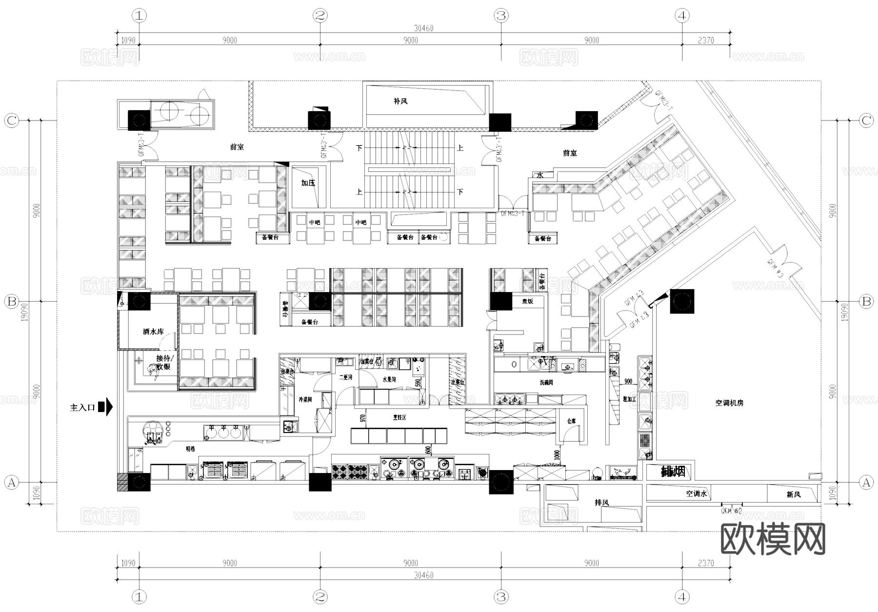 餐厅饭店厨房室内工装平面图CAD施工图cad施工图