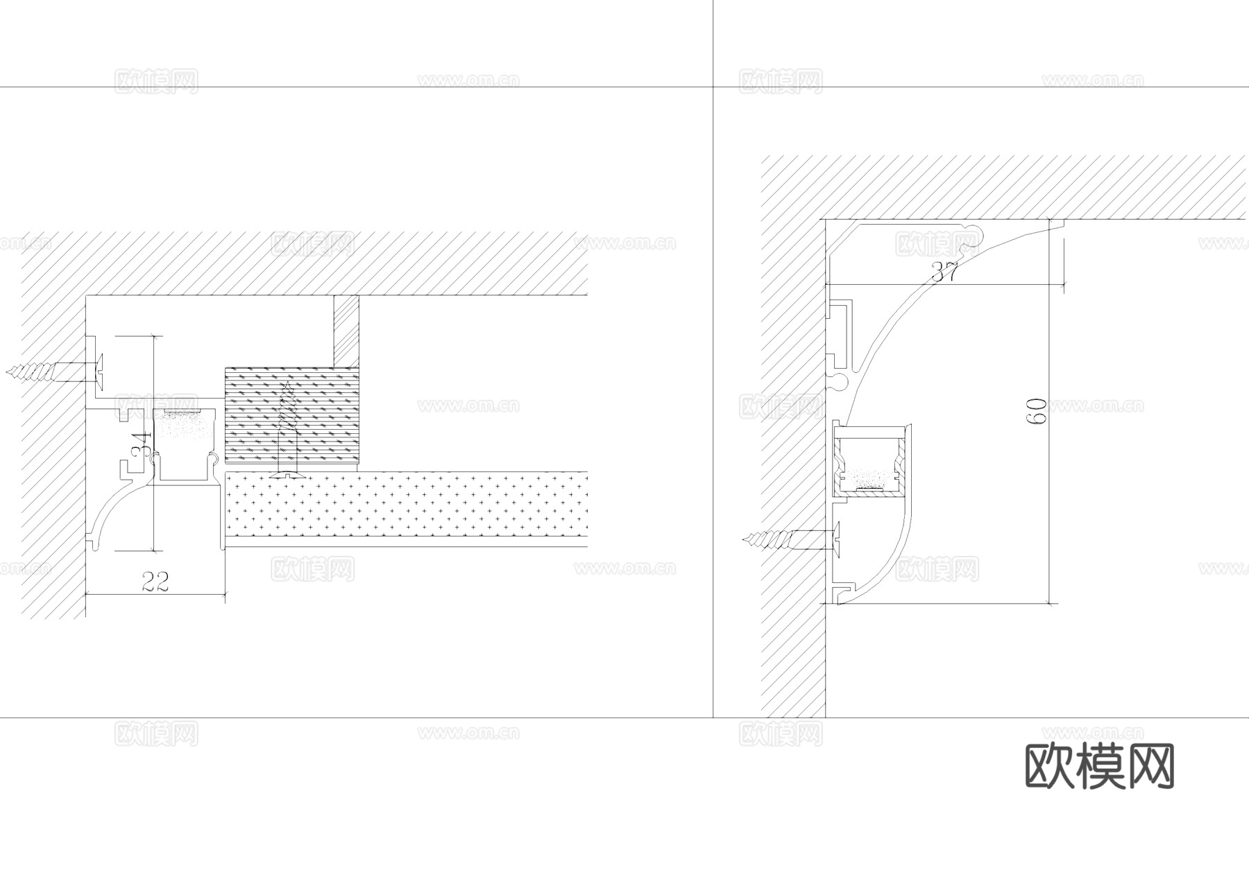 LED线性灯天花悬浮吊顶图库CAD施工图cad施工图