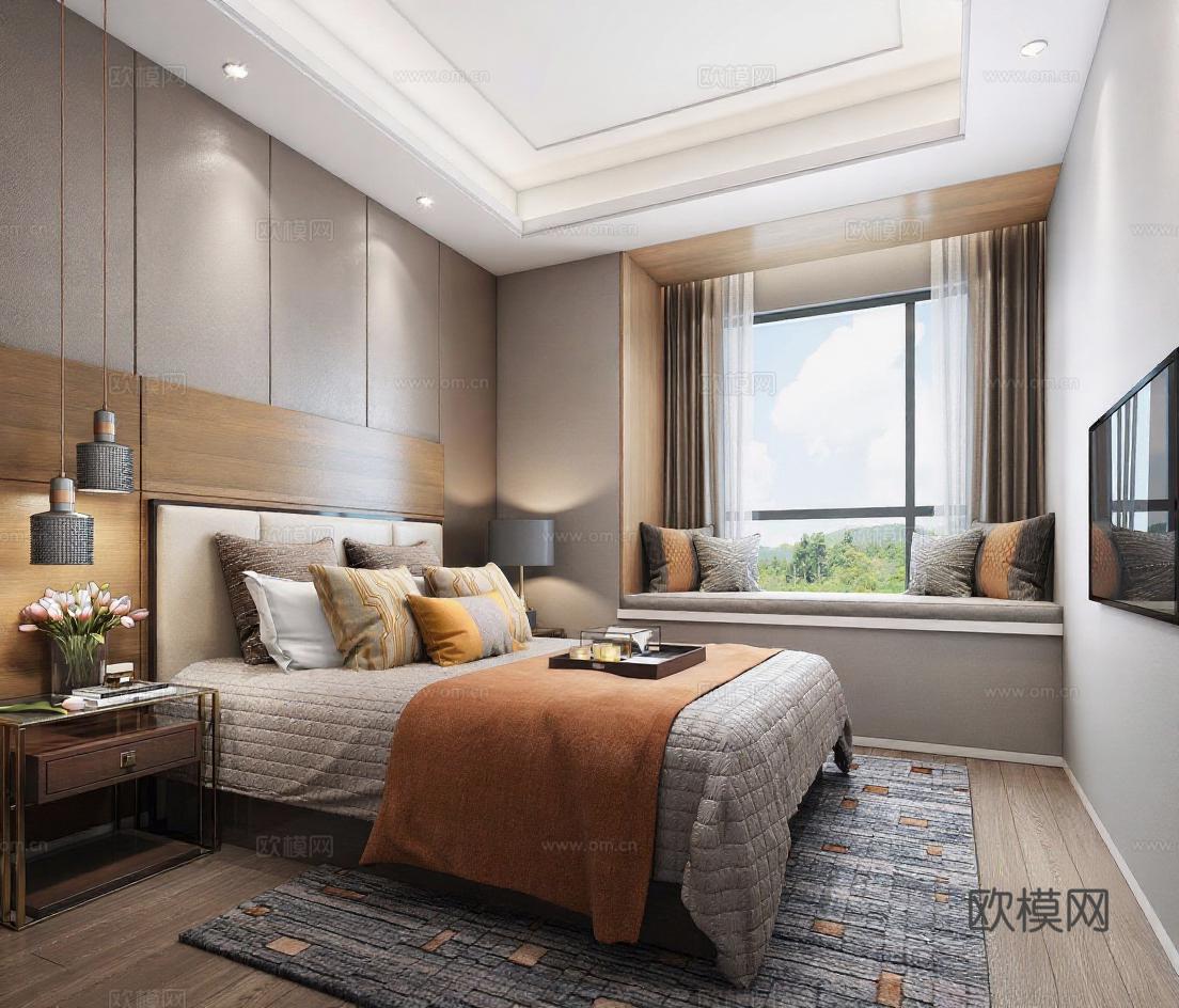 现代轻奢卧室设计 3D渲染效果图 高端住宅软装搭配灵感免费3d模型下载