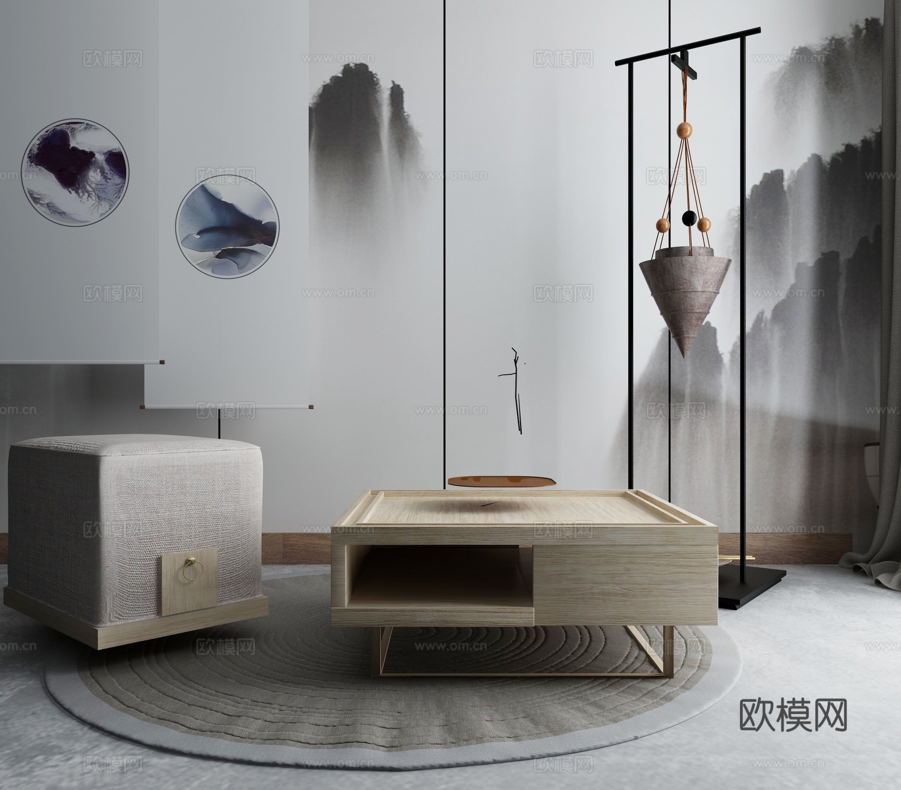 中式沙发茶几组合3d模型下载（渲染图2）