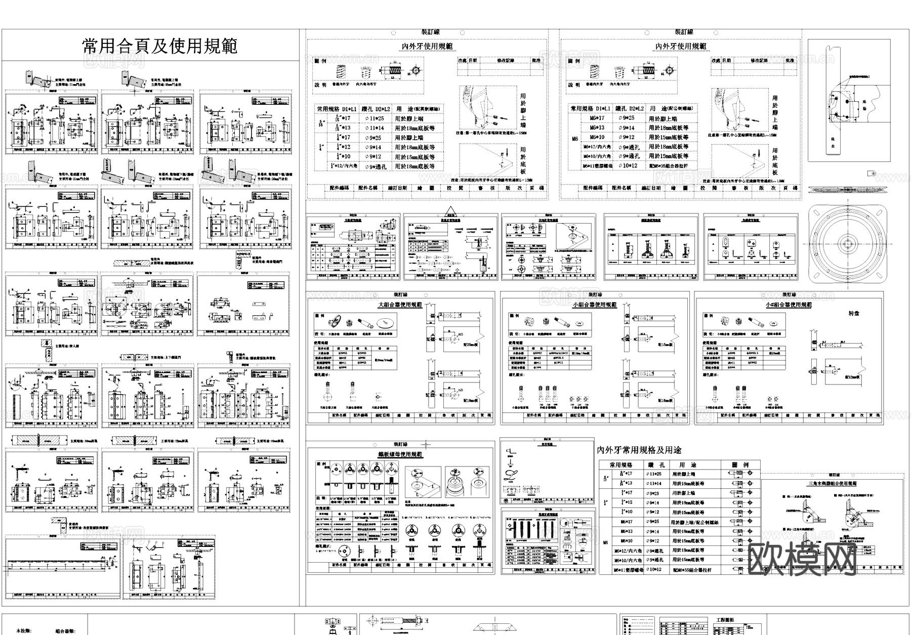五金配件螺丝螺母内外牙合页图块图库cad施工图