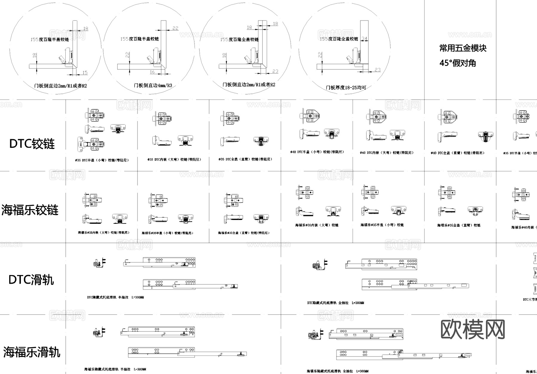 五金配件磁碰铰链滑轨合页脚轮螺丝拉手图块图库cad施工图