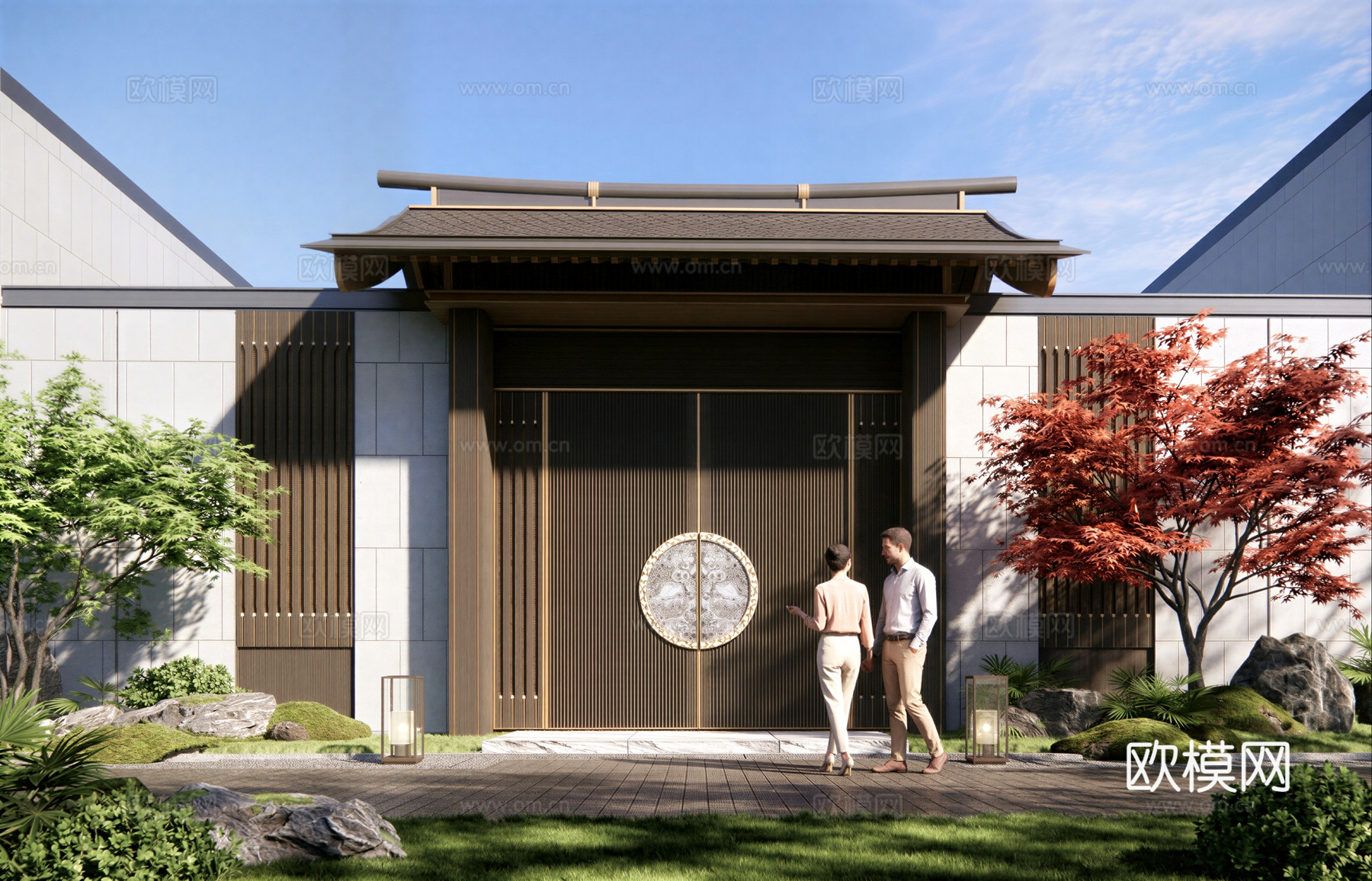 宋风别墅门头 宋式别墅院门su模型