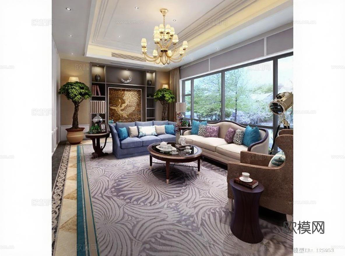 高端住宅客厅设计 现代古典奢华风格 3D渲染效果图 家居装饰灵感免费3d模型