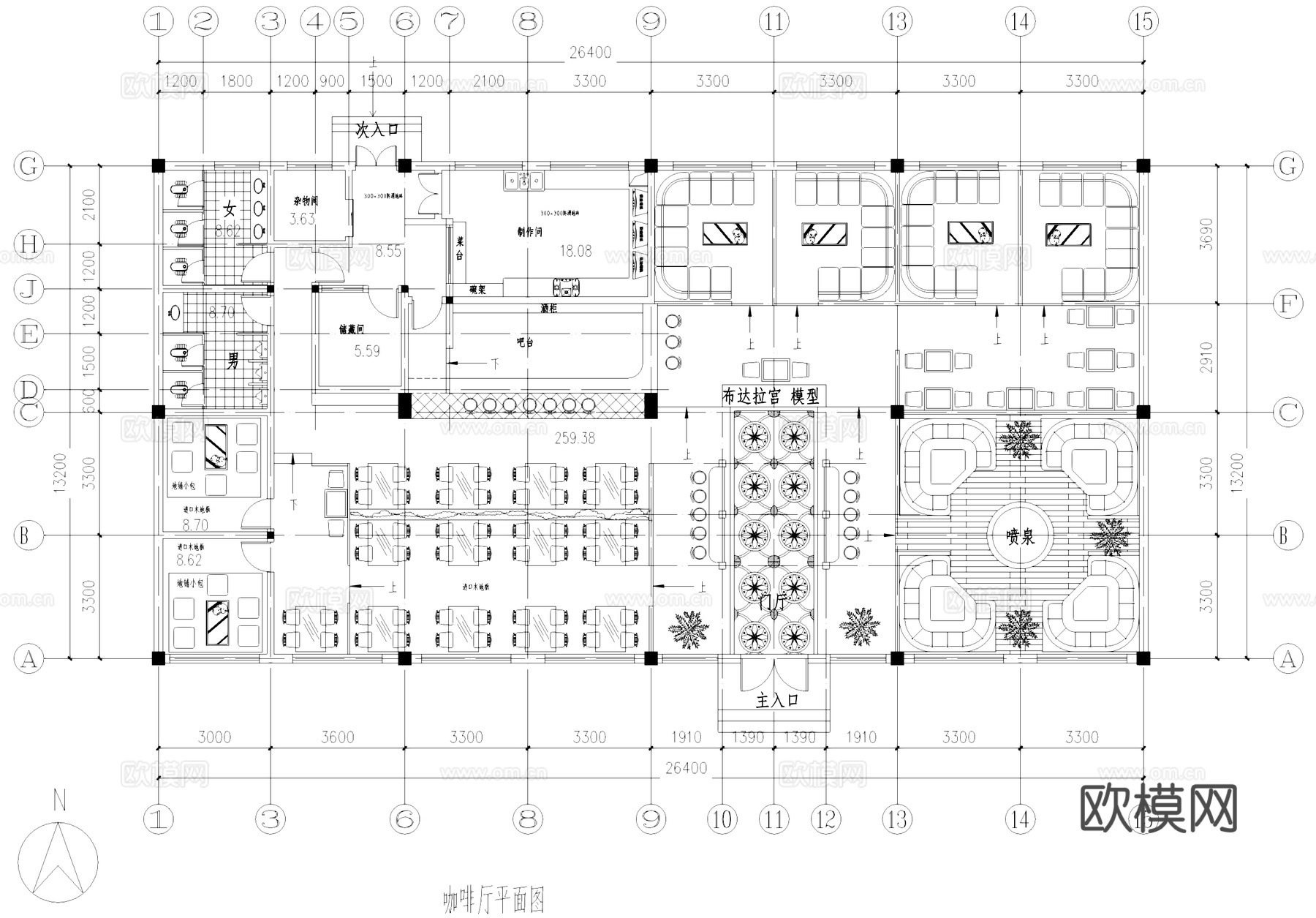 藏式风格咖啡厅室内工装CAD施工图cad施工图