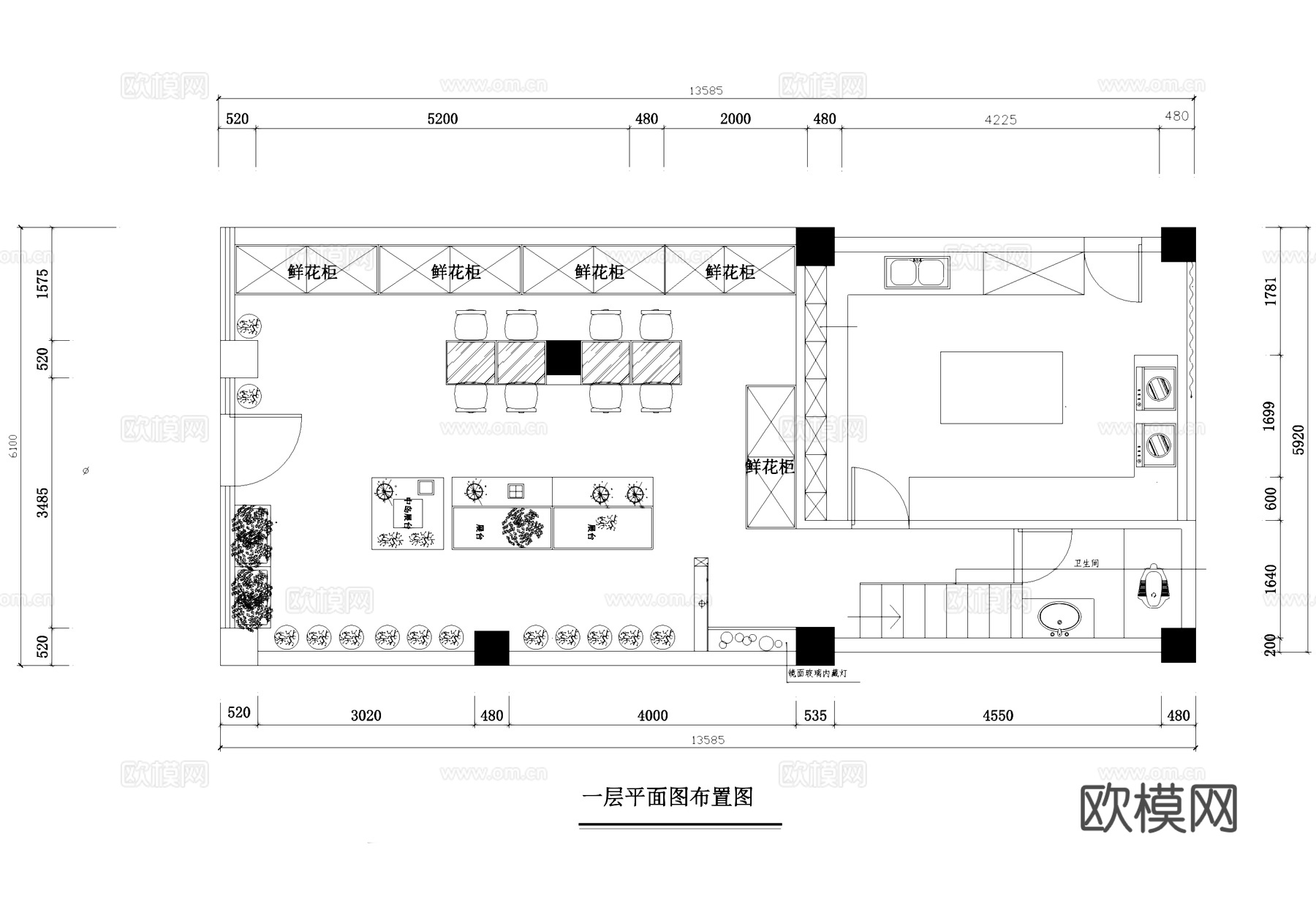 花店平面布置图CAD施工图cad施工图