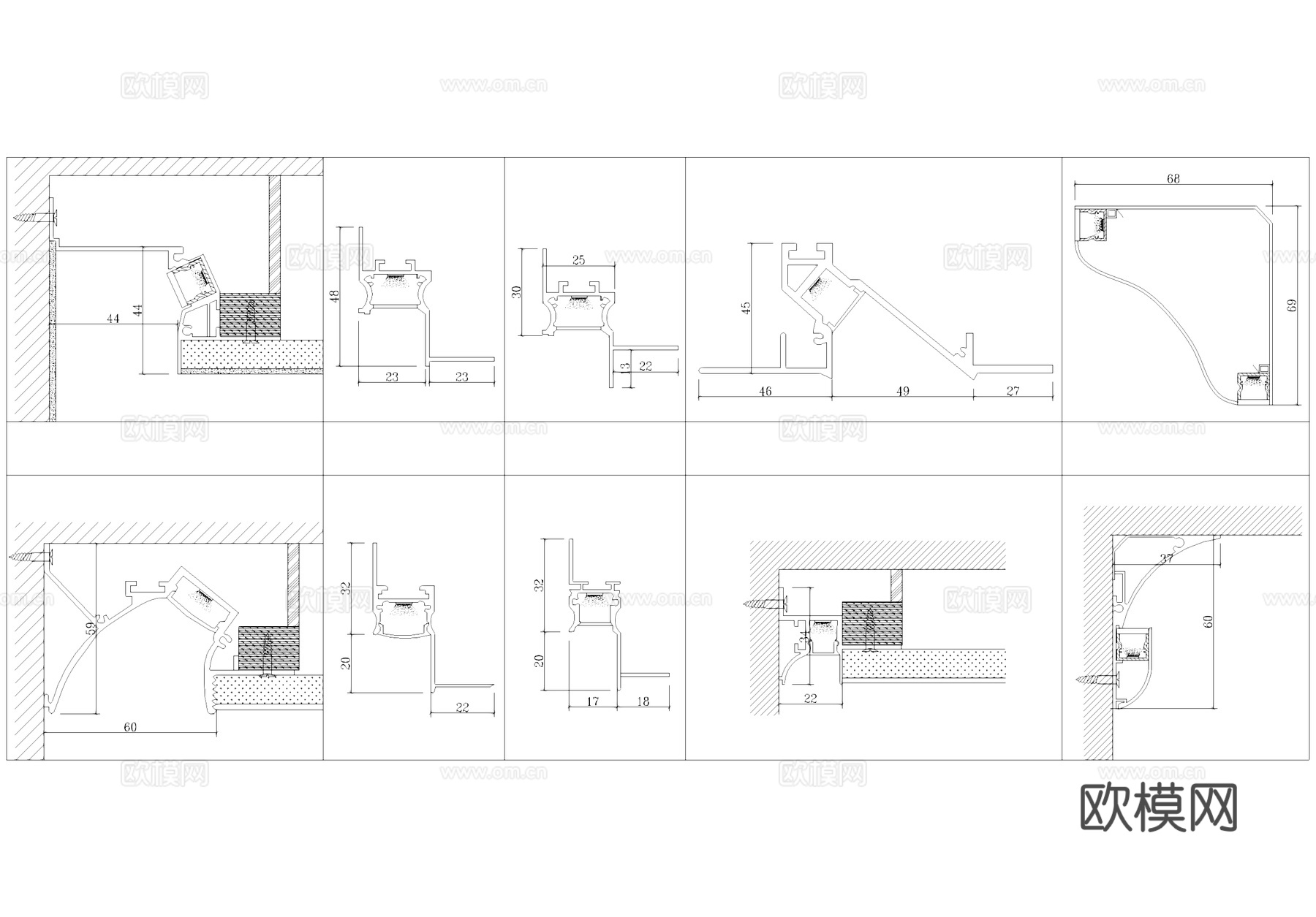 LED线性灯天花悬浮吊顶图库CAD施工图cad施工图