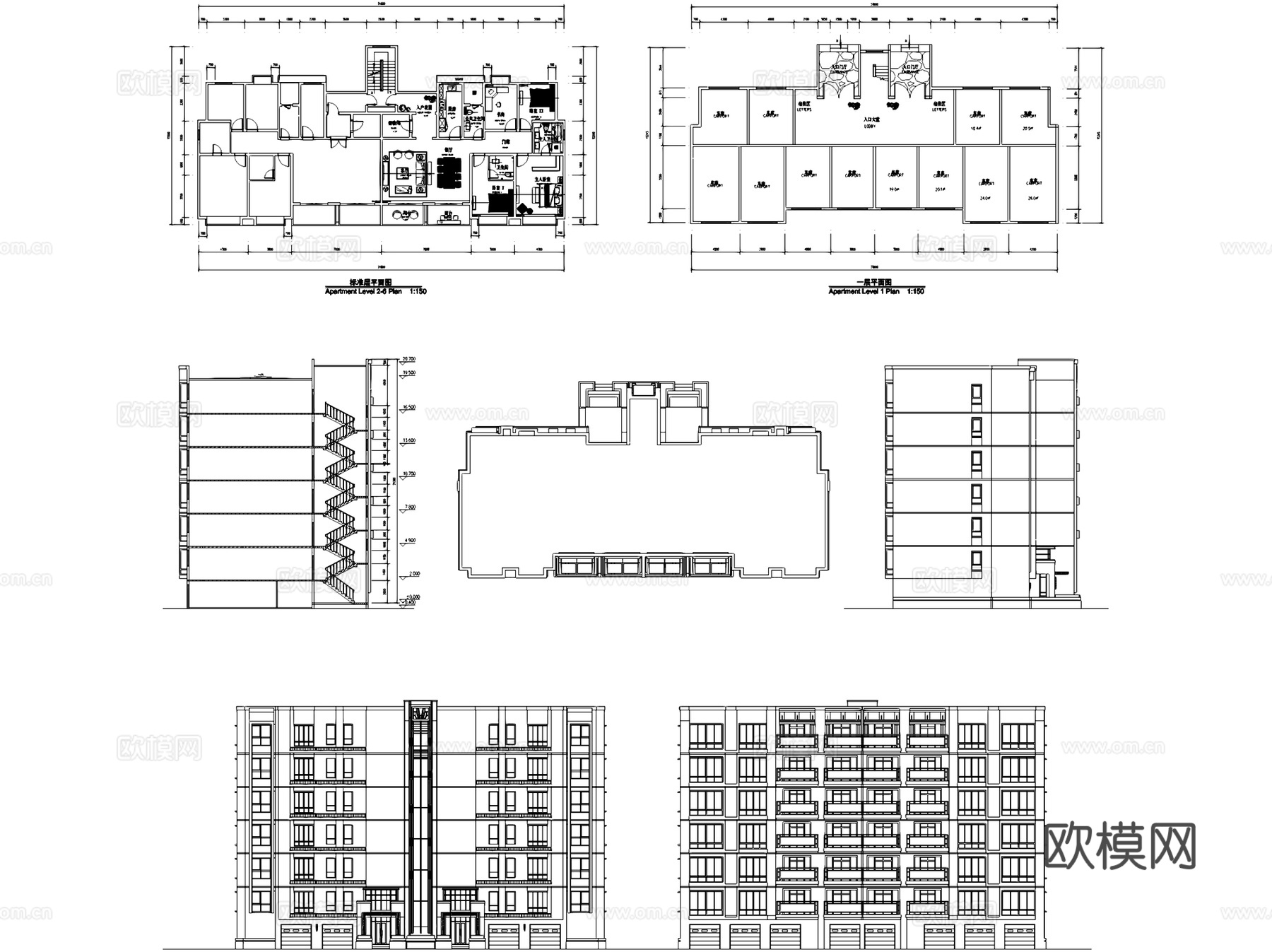 居住小区规划住宅楼建筑CAD施工图+SU模型cad施工图