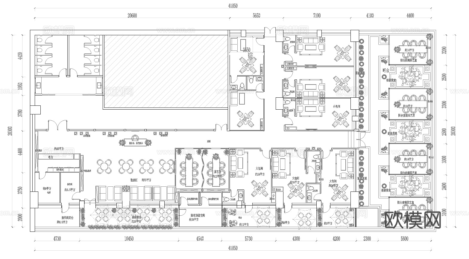 1100平茶楼 茶馆 棋牌室  最新平面施工图合集cad施工图
