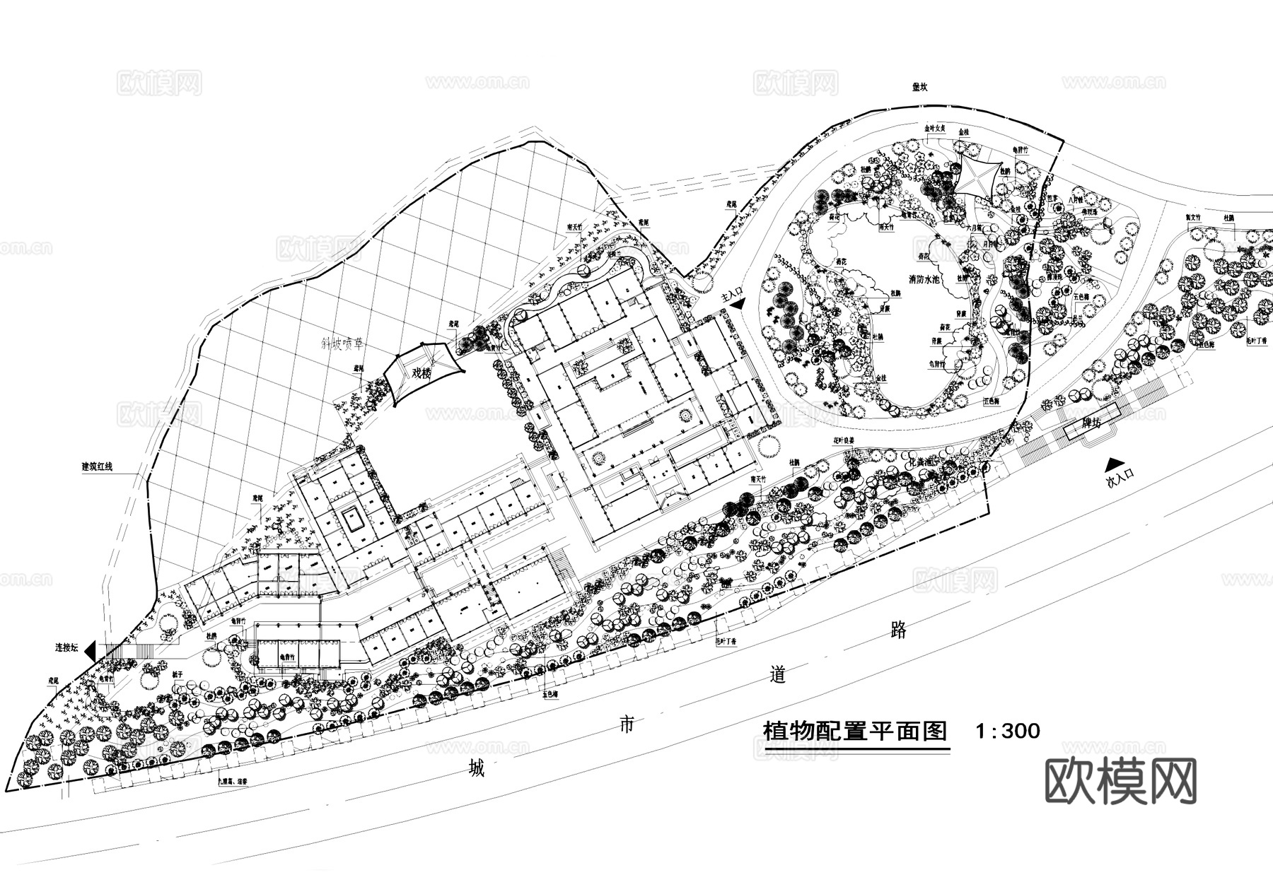 旅游文化度假村景观植物配置平面图CAD施工图cad施工图