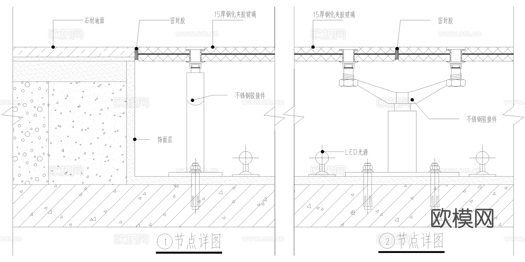 发光玻璃地面节点CAD施工图cad施工图