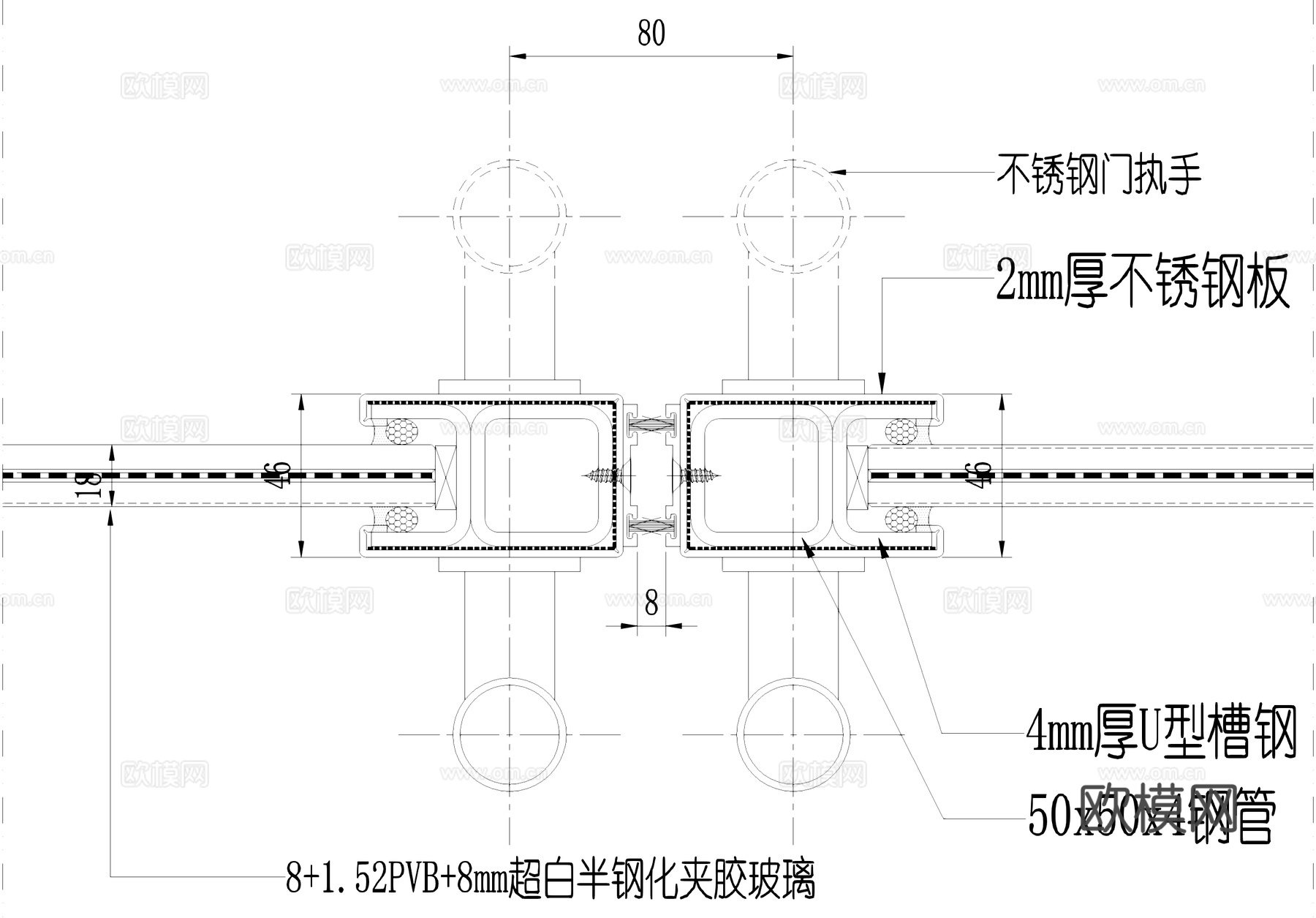 不锈钢玻璃门节点CAD施工图cad施工图