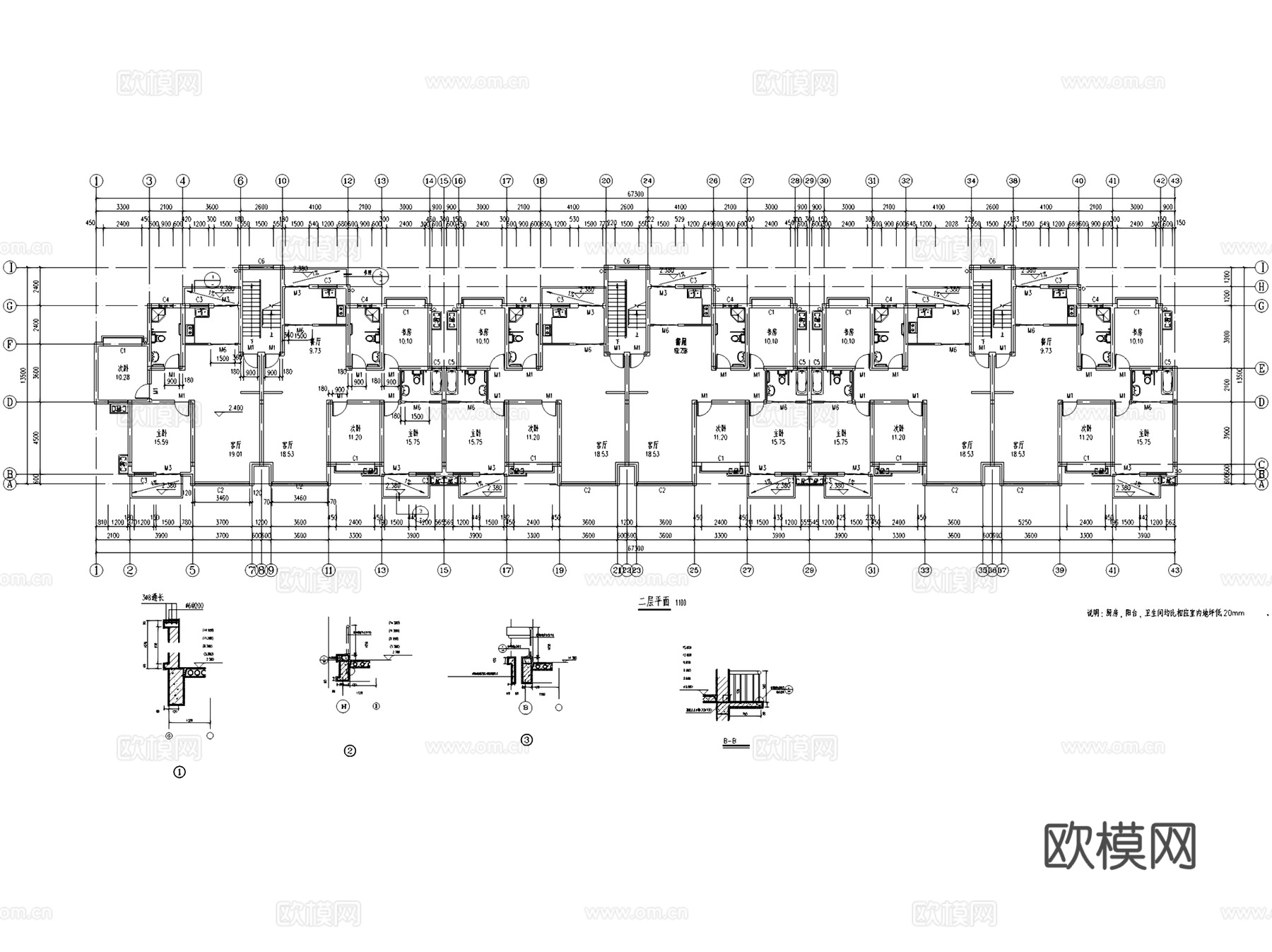 阳光花园多层住宅建筑CAD施工图+SU模型cad施工图