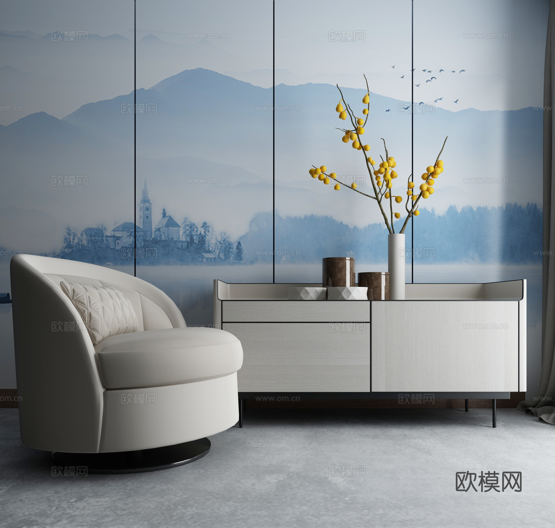 中式沙发茶几组合3d模型下载（渲染图2）