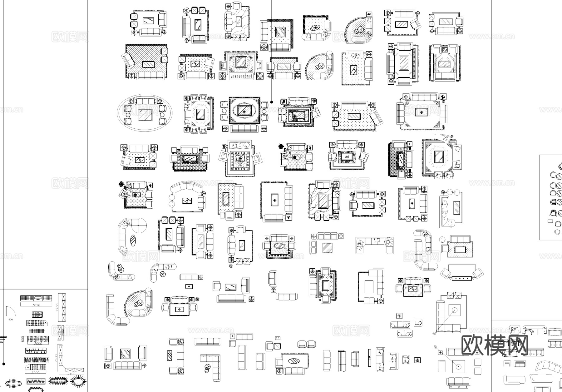 家具桌椅沙发门床柜子电器植物拼花综合CAD图块图库cad施工图