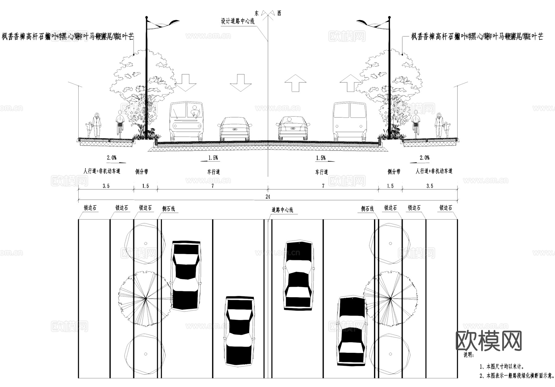 24米城市标准道路断面图CAD施工图cad施工图