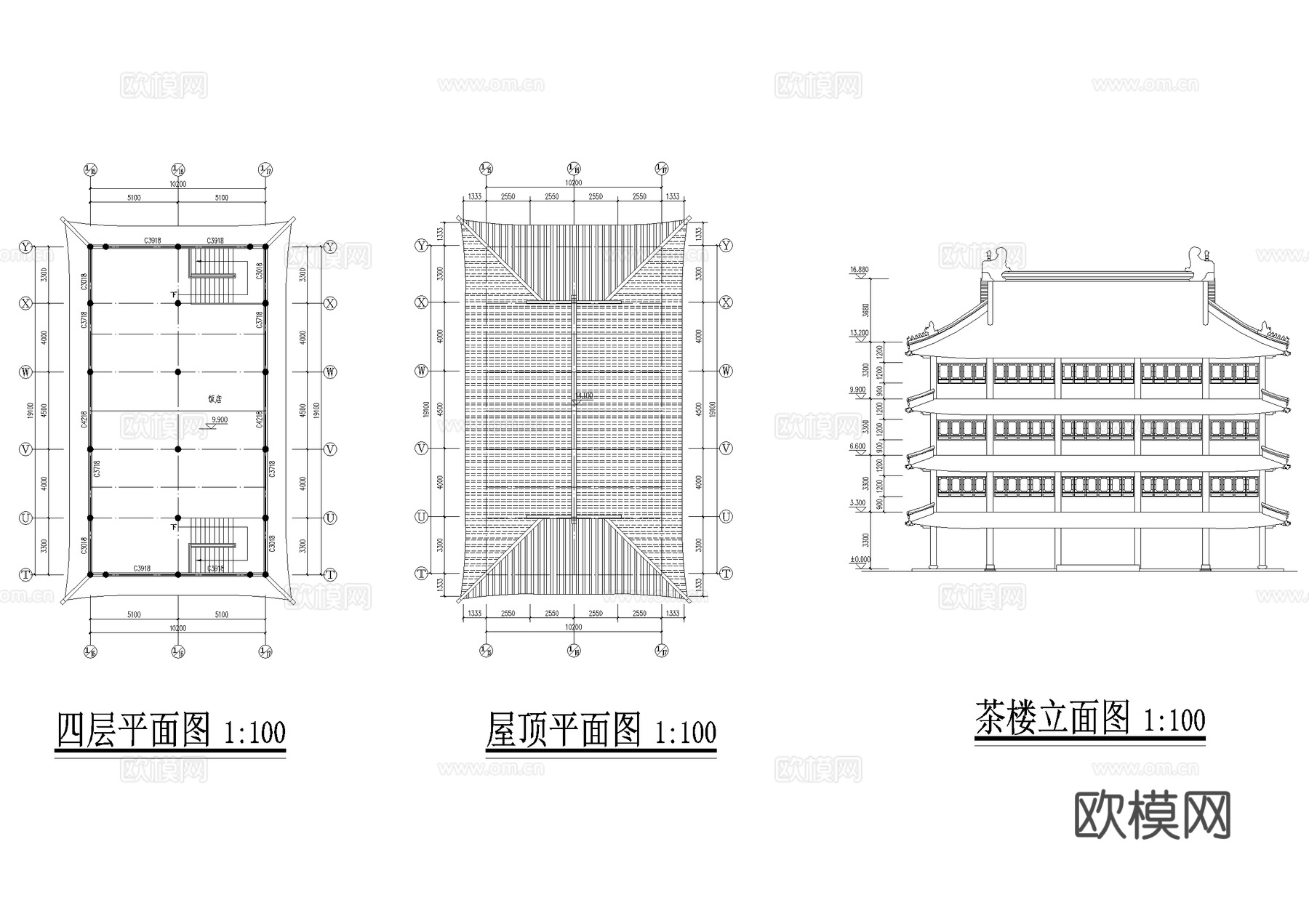 商业广场合院戏楼饭店茶楼建筑CAD施工图cad施工图