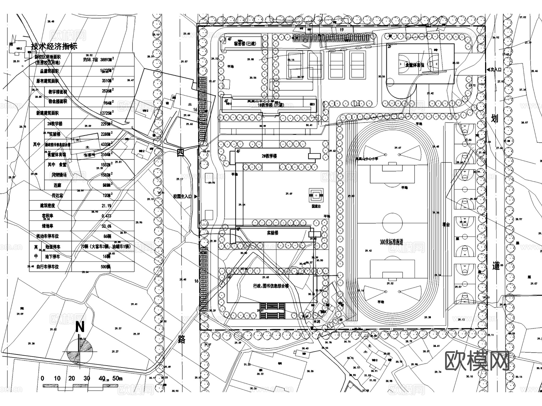 凤凰山小学规划建筑平剖面CAD施工图cad施工图