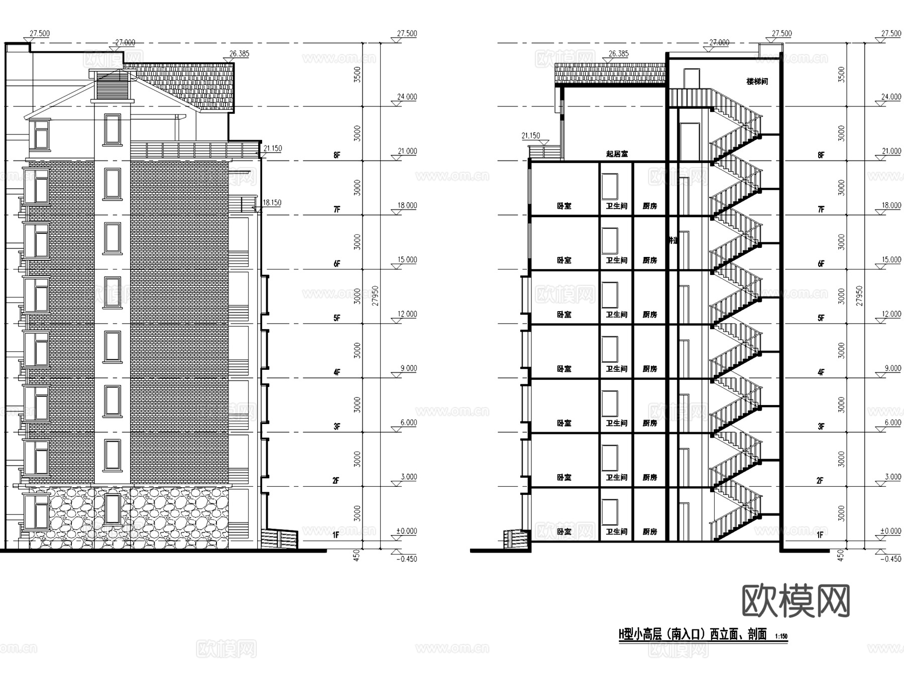 兴隆百果度假庄园小高层建筑CAD施工图+SU模型cad施工图