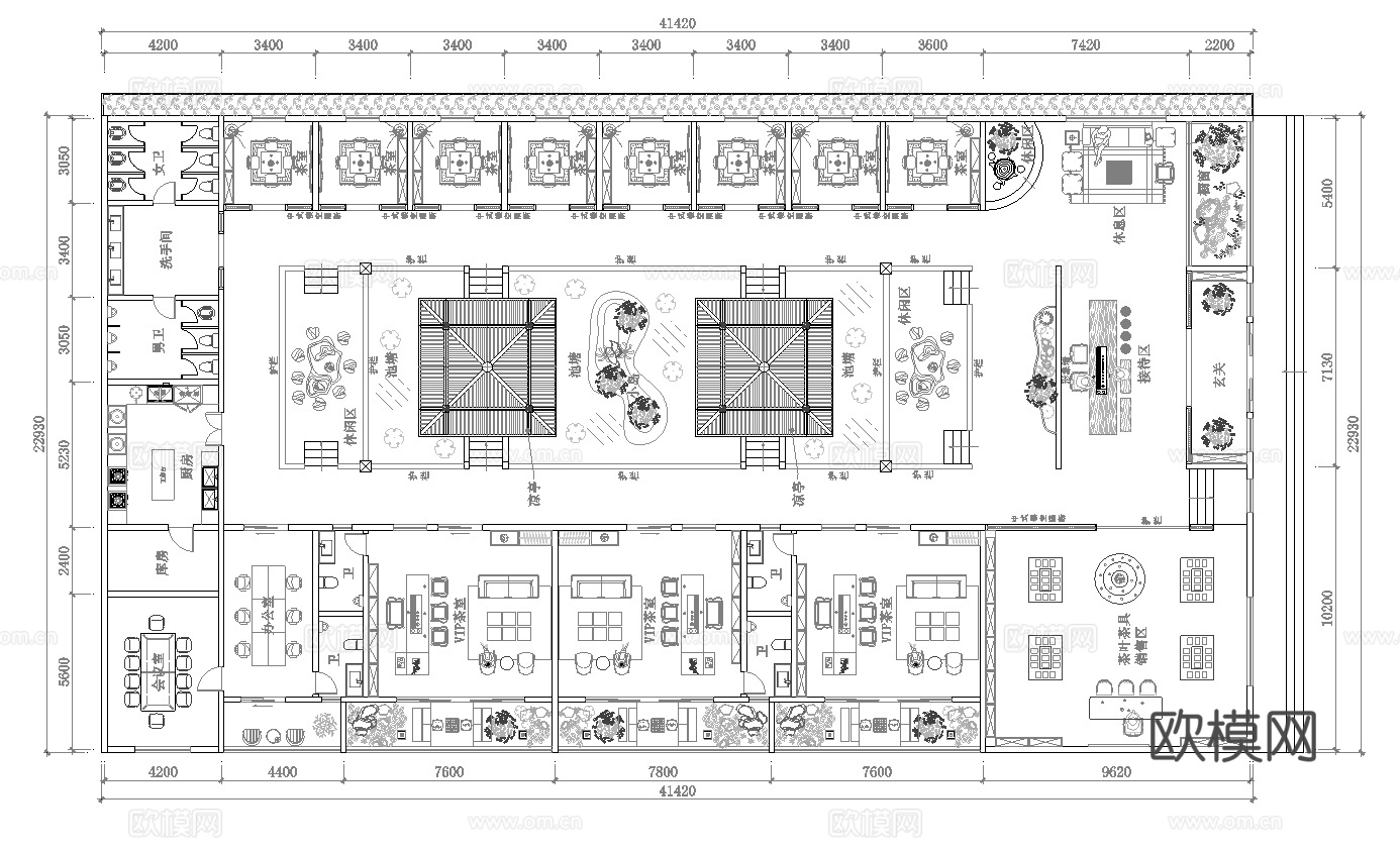 1000平茶楼 茶馆  最新平面施工图合集cad施工图