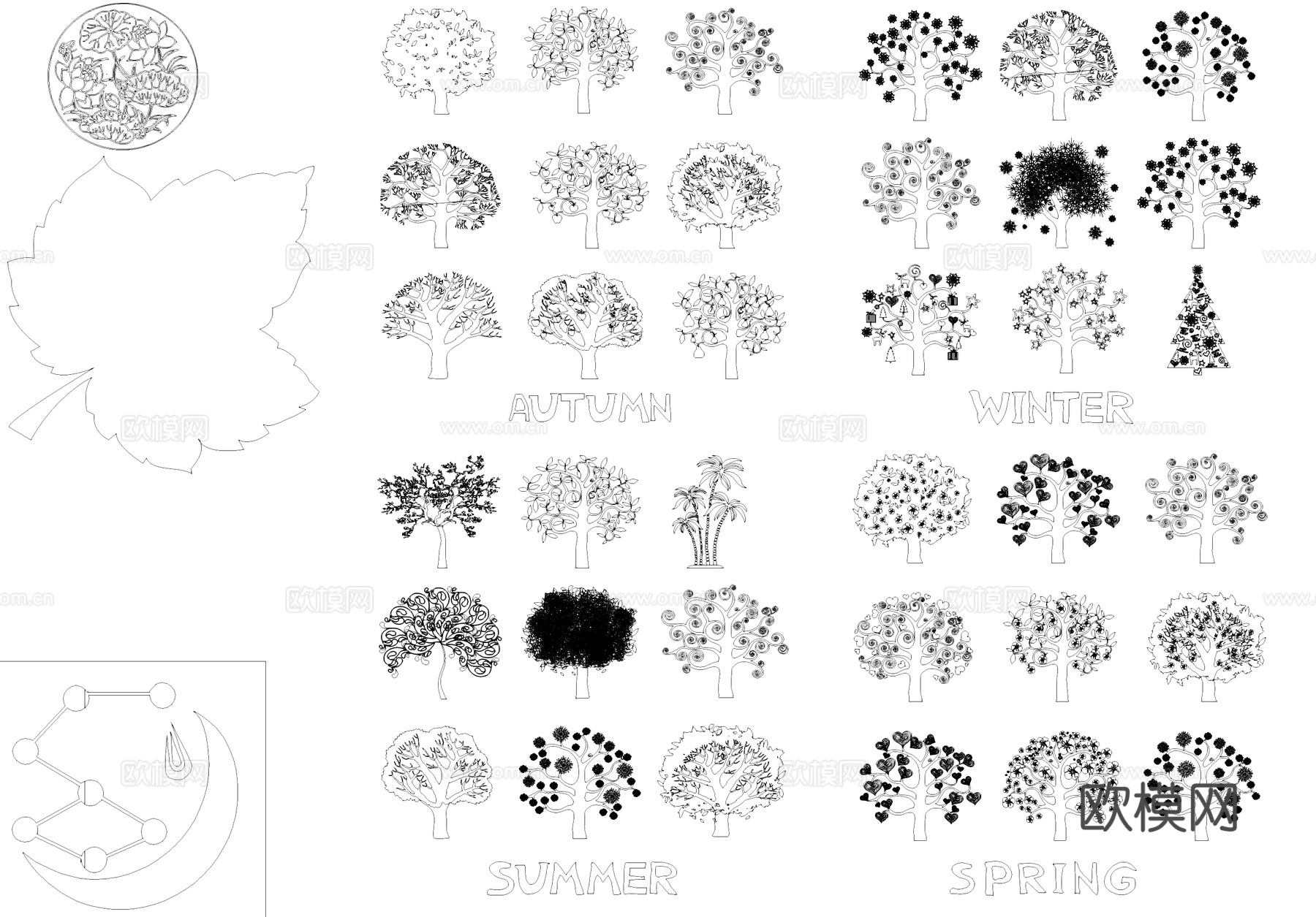植物树木叶子老虎CAD图块图库cad施工图