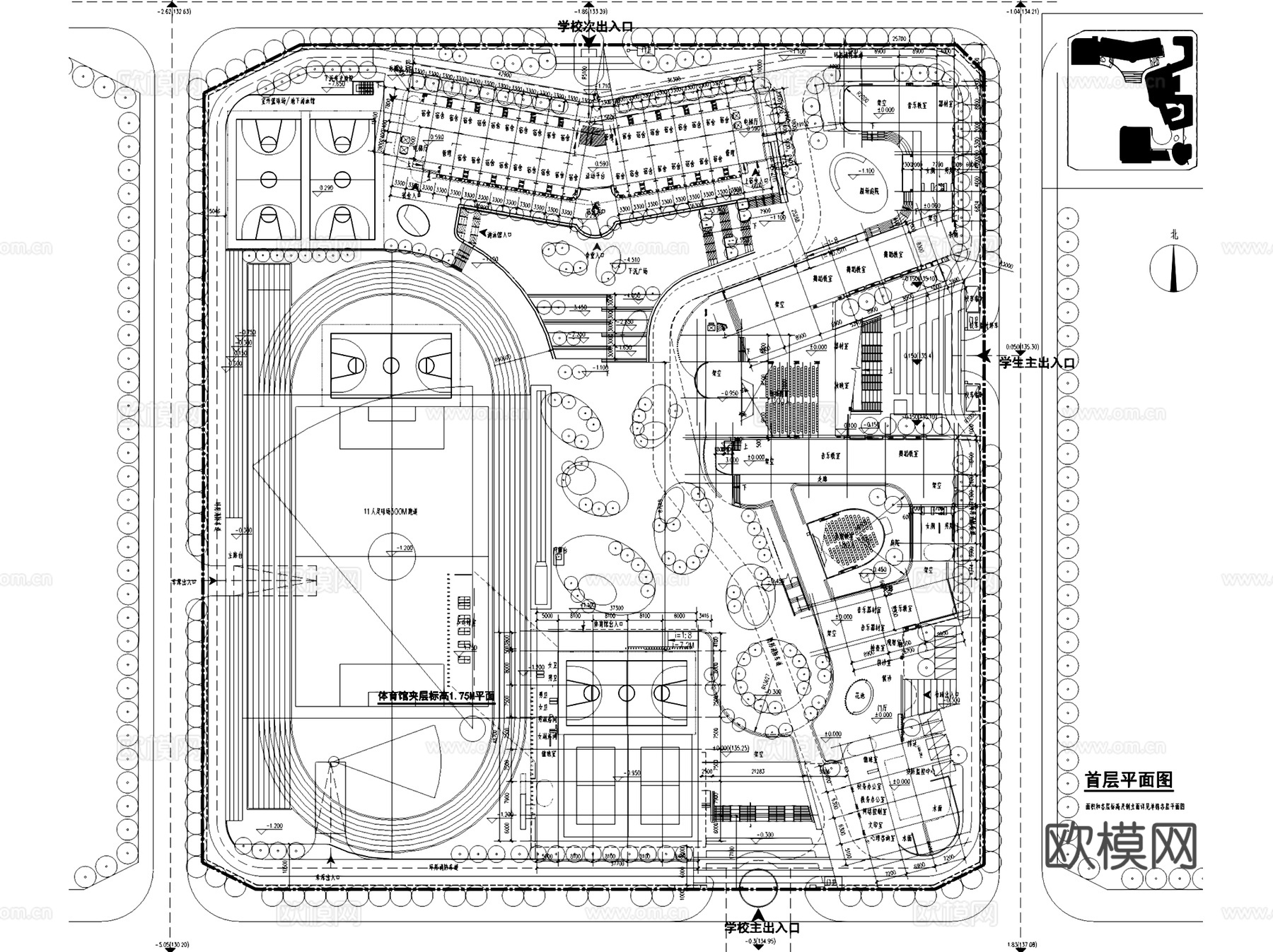 儋州那大镇九年一贯制学校建筑规划CAD施工图cad施工图