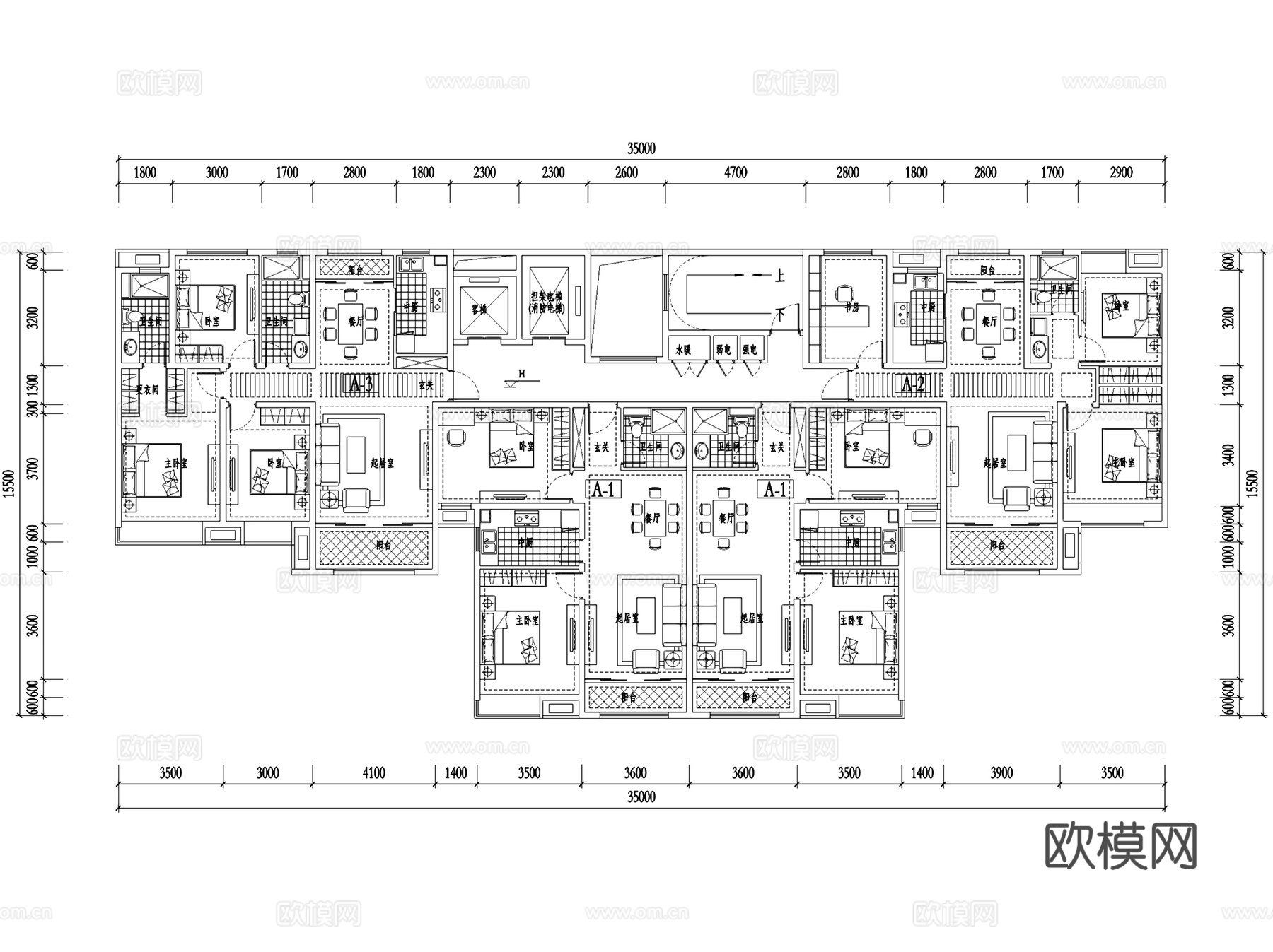 中海居住区规划洋房别墅建筑户型平面CAD施工图cad施工图