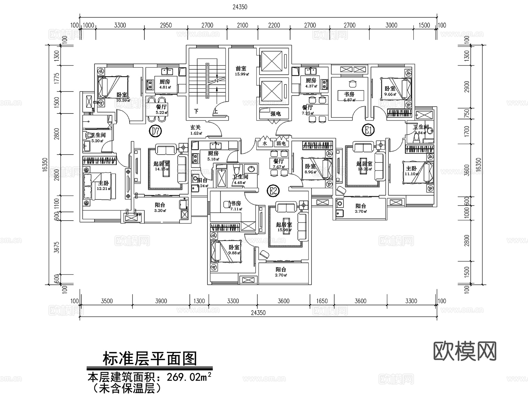 居住区住宅楼建筑户型平面图CAD施工图cad施工图