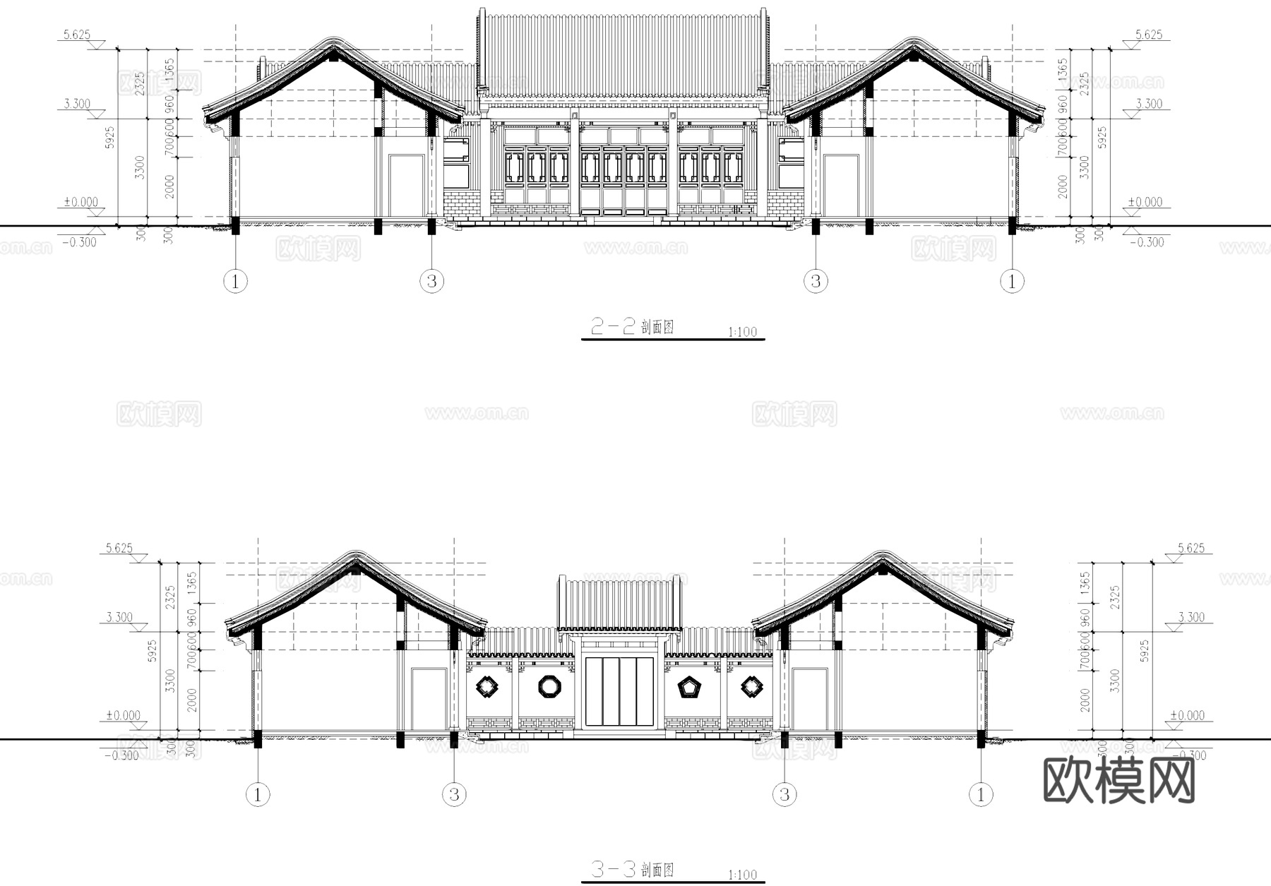 中式单层四合院住宅建筑CAD施工图cad施工图