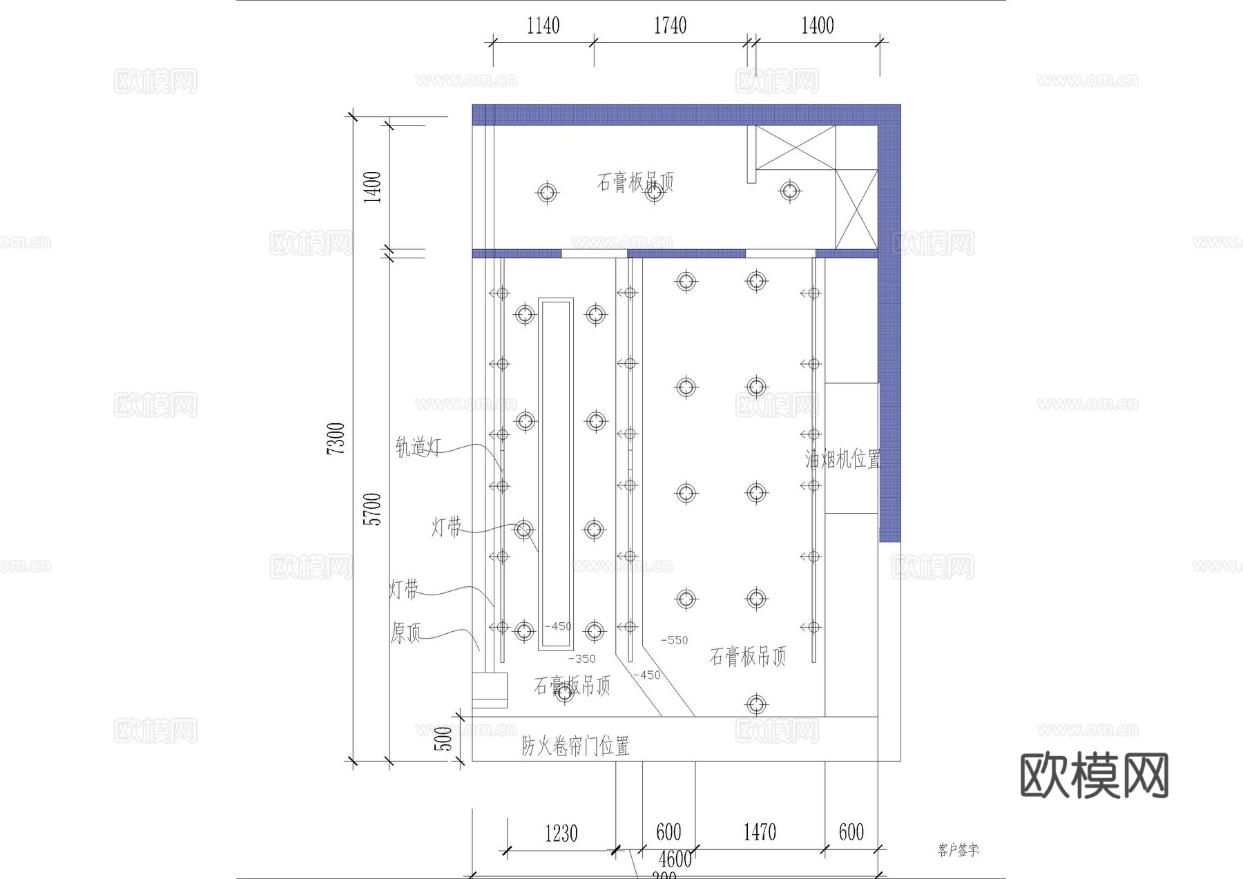 现代小吃店平面图cad施工图
