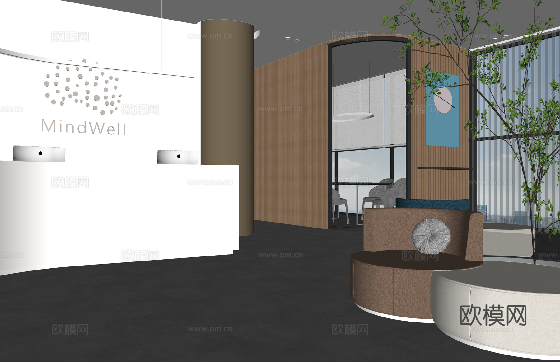 前台接待 电脑 大厅 办公su模型