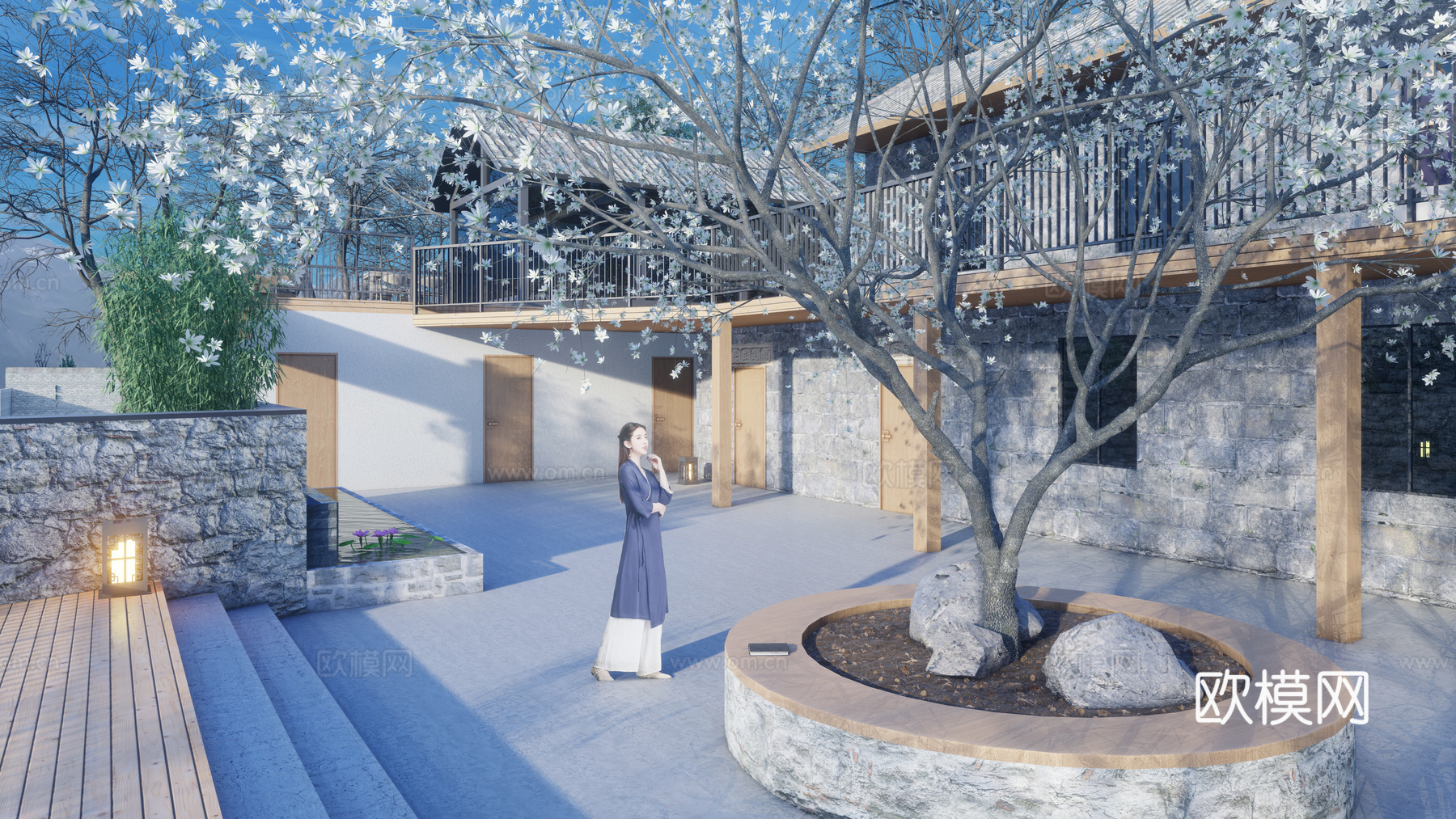 中式民宿建筑 村委会 活动中心 红色博物馆 党建中心 民宿su模型