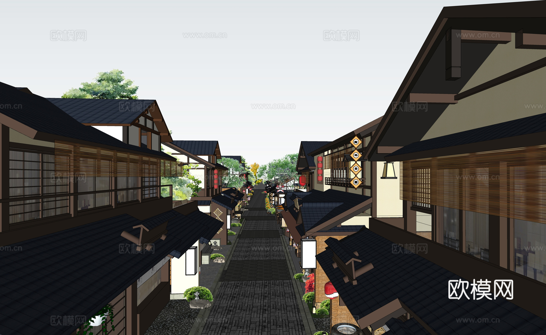 日式商业街su模型
