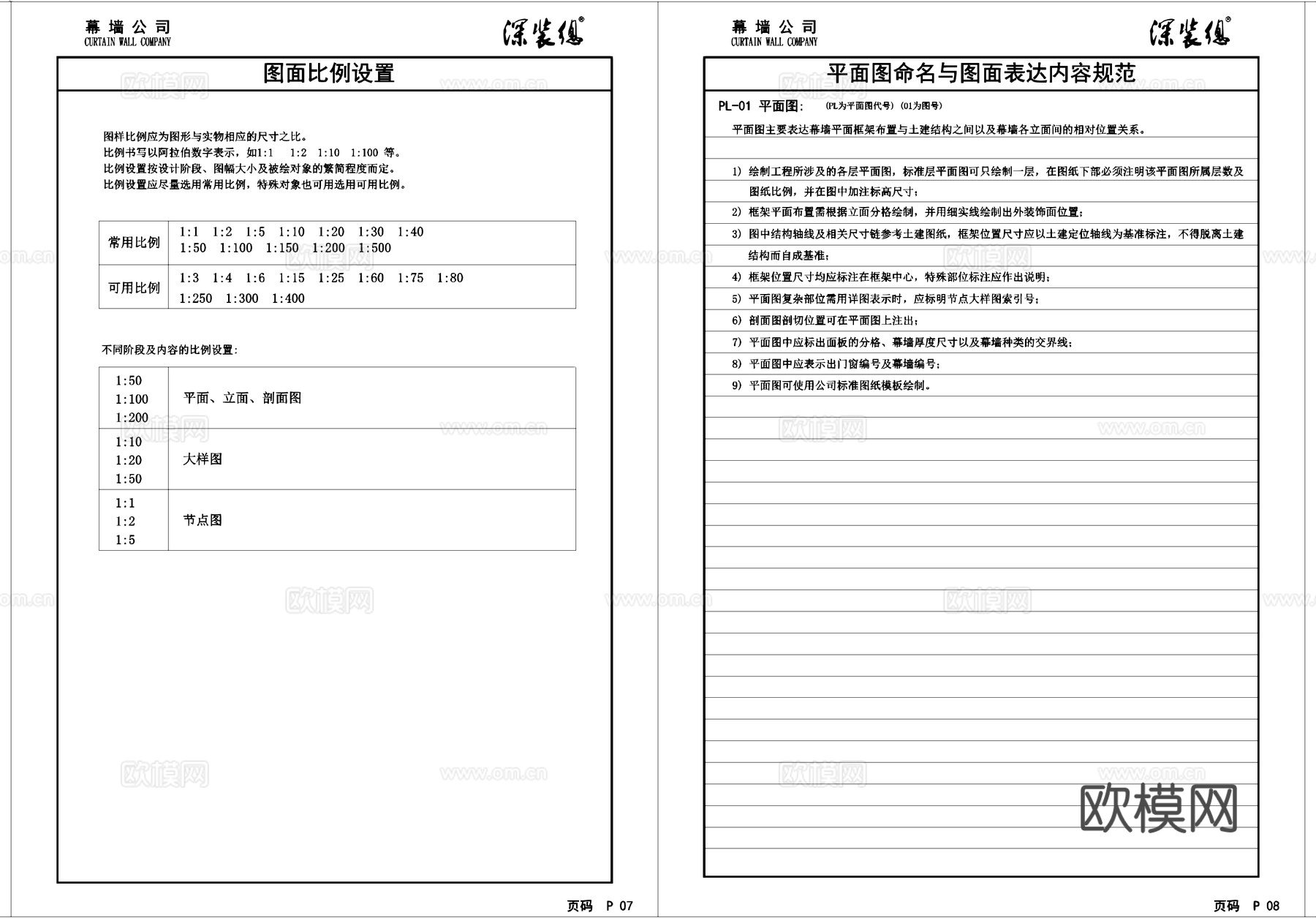 深装总建筑幕墙工程设计制图规范CAD图框图例cad施工图