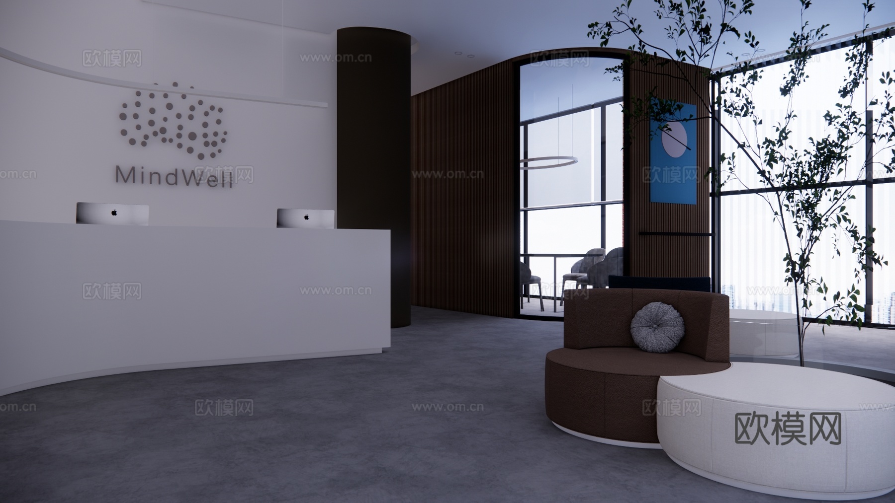 前台接待 电脑 大厅 办公su模型