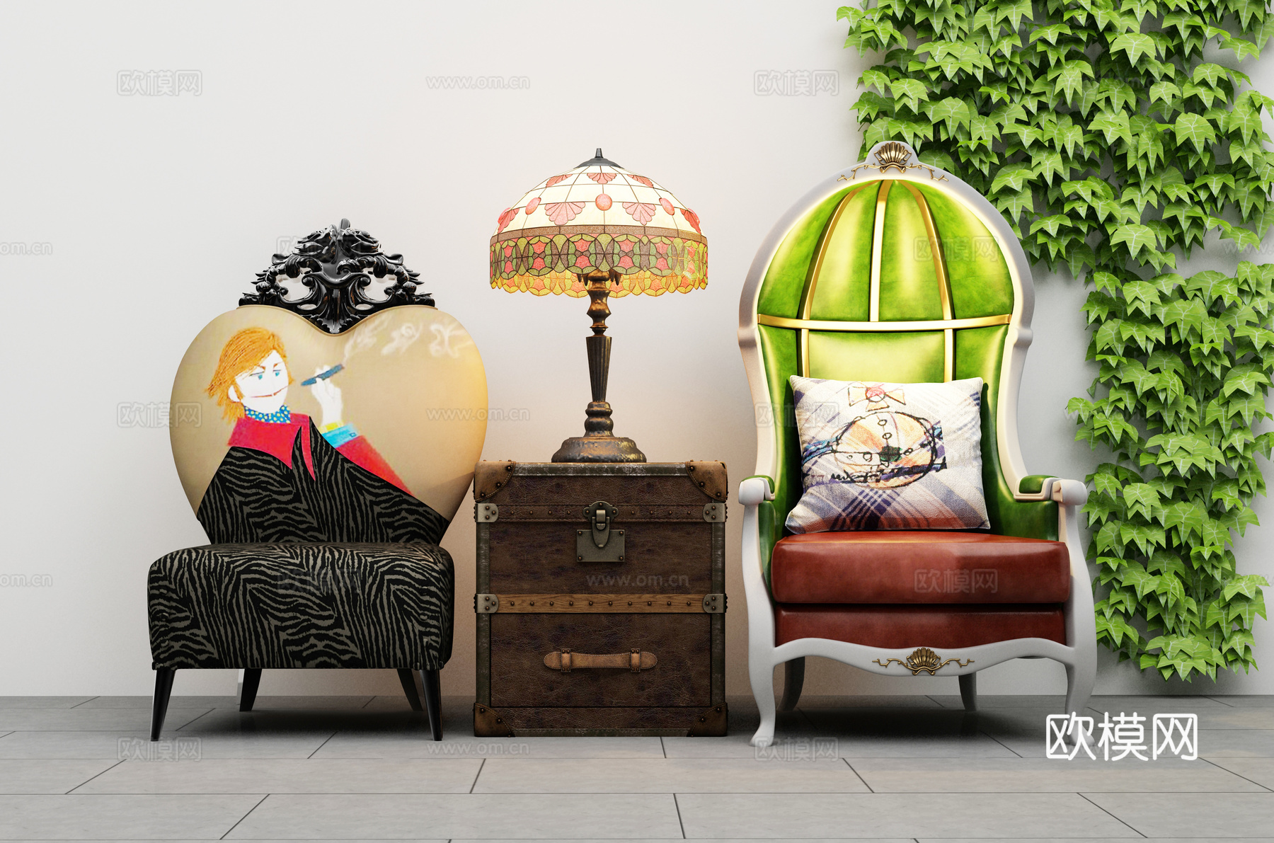 欧式椅子组合3d模型下载（渲染图2）