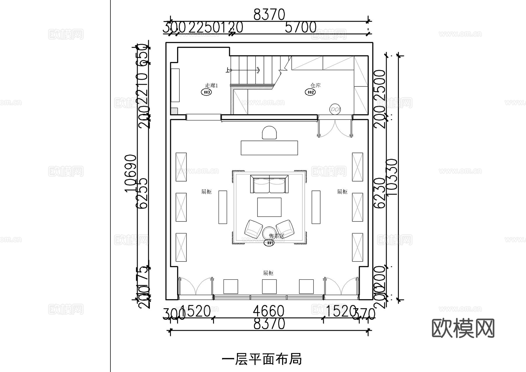 茶叶店展厅平面方案cad施工图