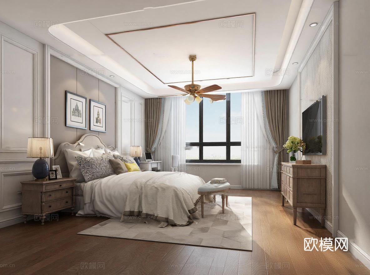 现代轻奢卧室设计·高端住宅装修效果图 3D渲染现代卧室空间布局·轻奢家居装饰案例 高端住宅卧室实景案例·现代轻奢风格装修设计免费3d模型