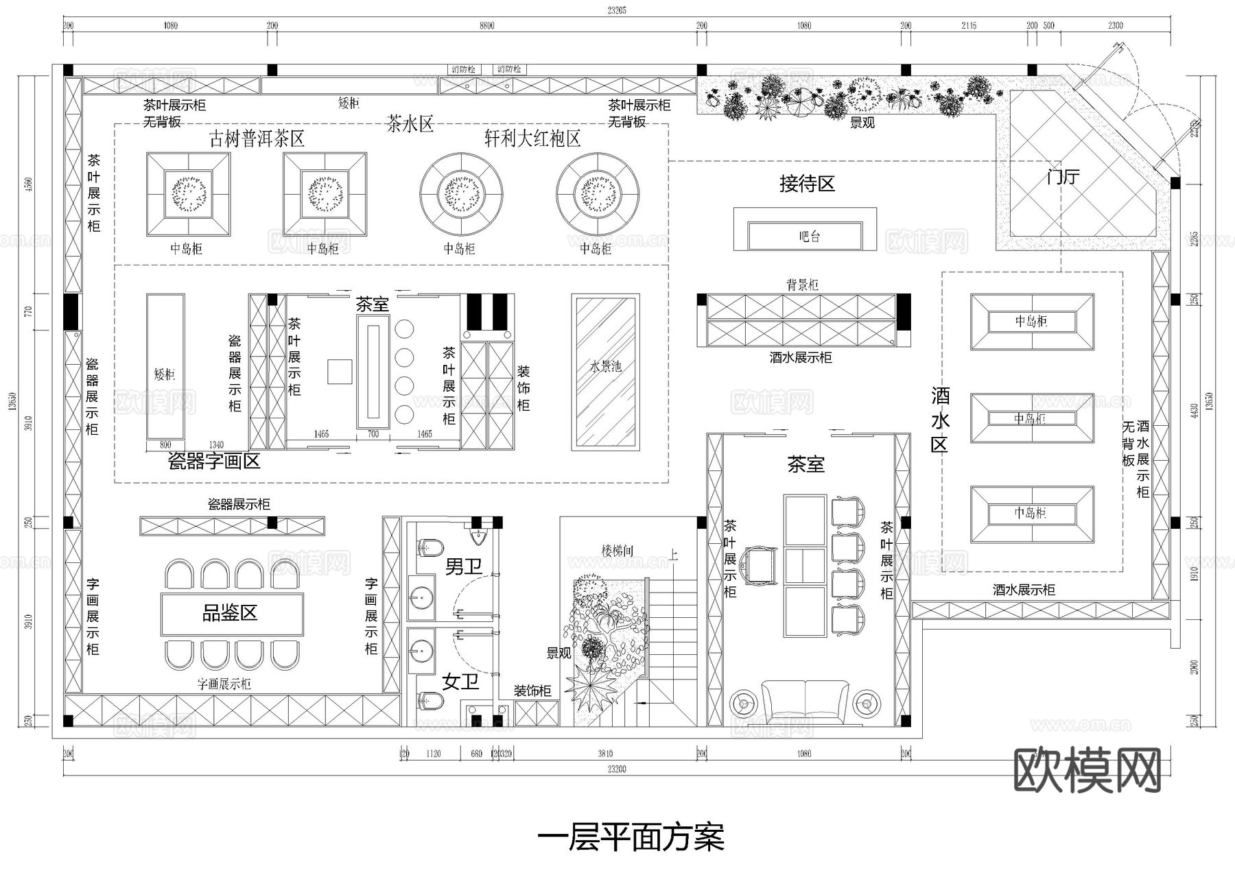 茶叶字画店平面方案cad施工图