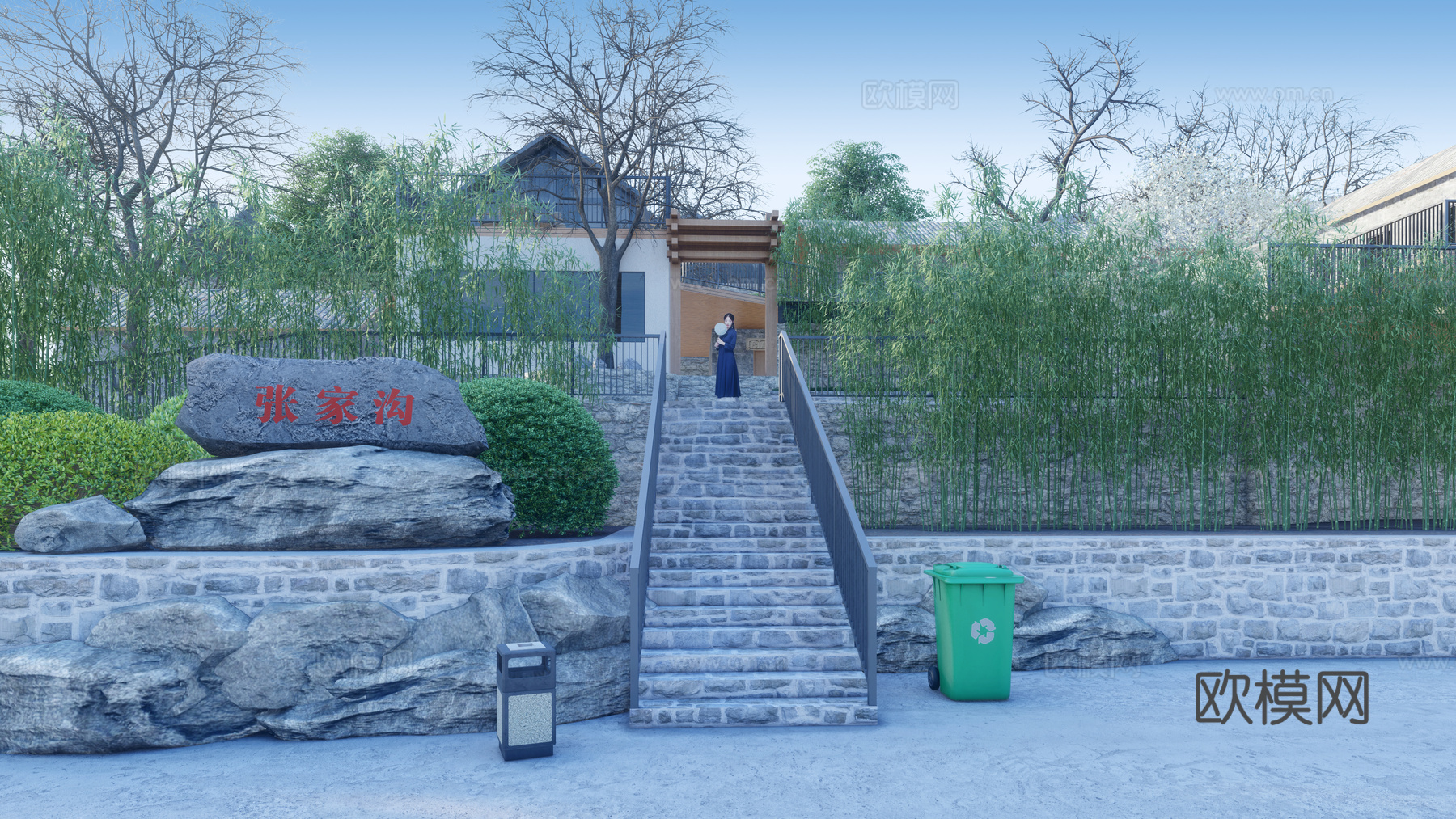 中式民宿建筑 村委会 活动中心 红色博物馆 党建中心 民宿su模型