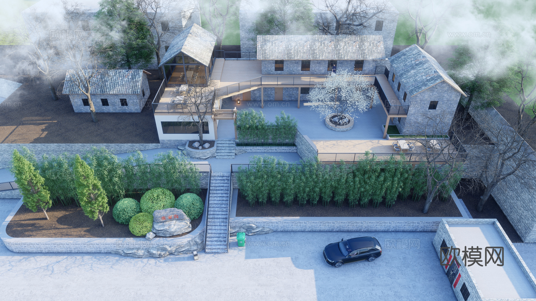 中式民宿建筑 村委会 活动中心 红色博物馆 党建中心 民宿su模型