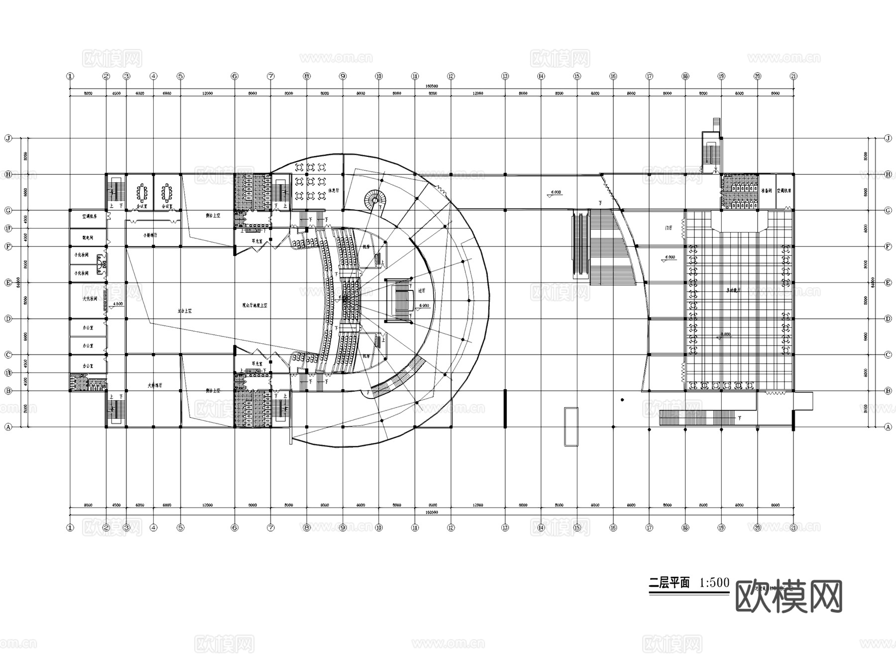 浙江长兴县大剧院影剧院建筑CAD施工图集+文本cad施工图