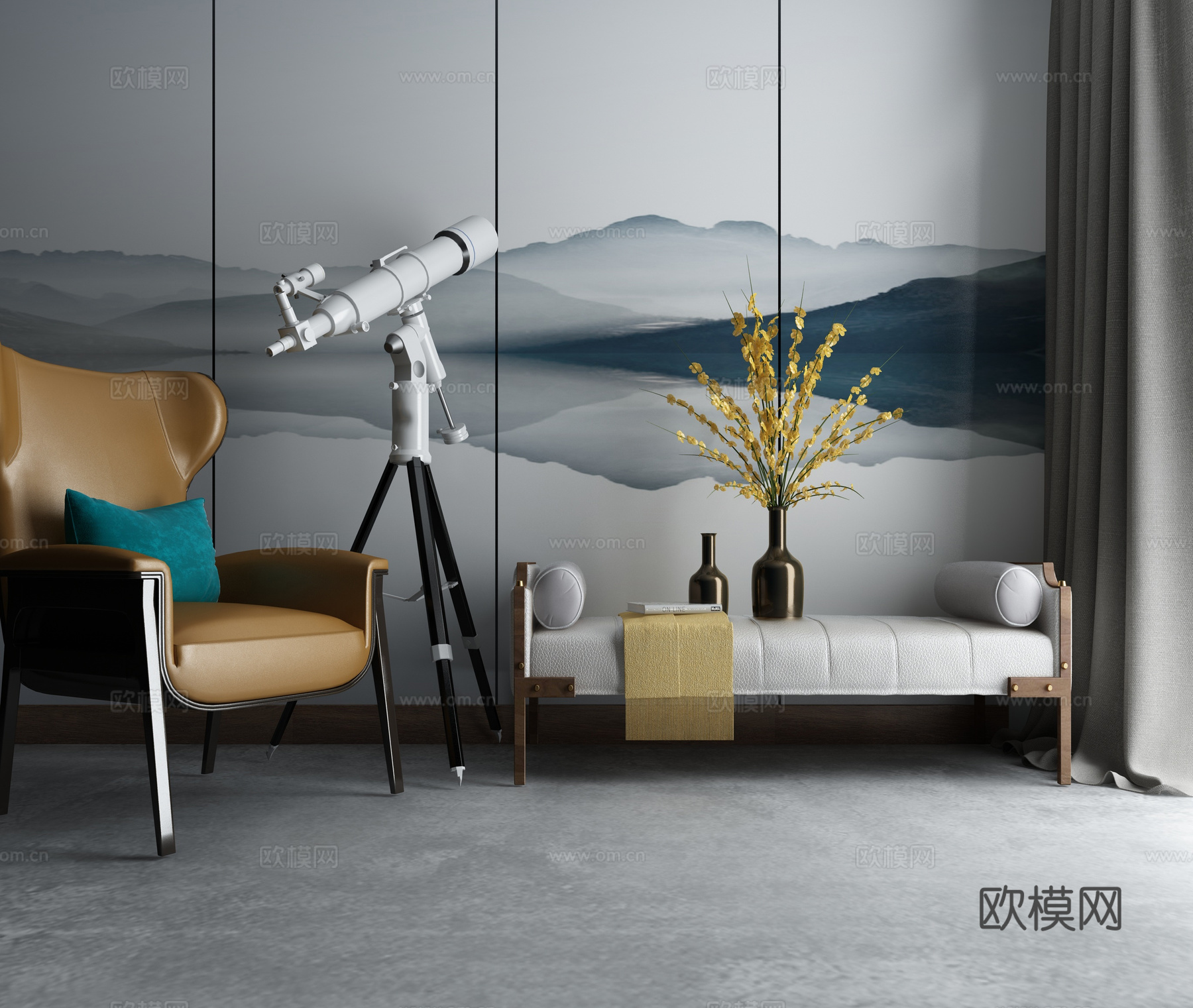 现代电视柜组合3d模型下载（渲染图2）